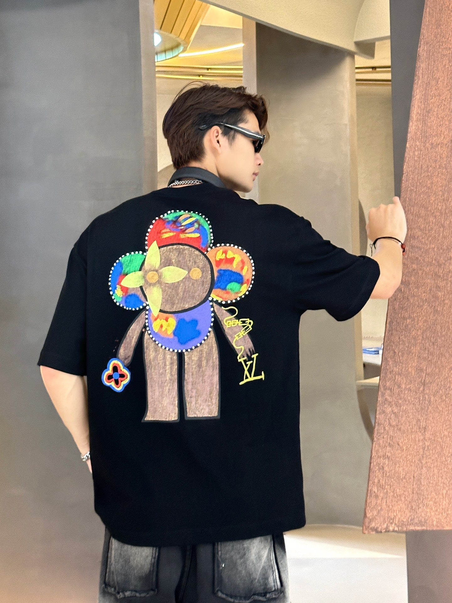 24ss hand drawn parody sunflower print short sleeved shirt