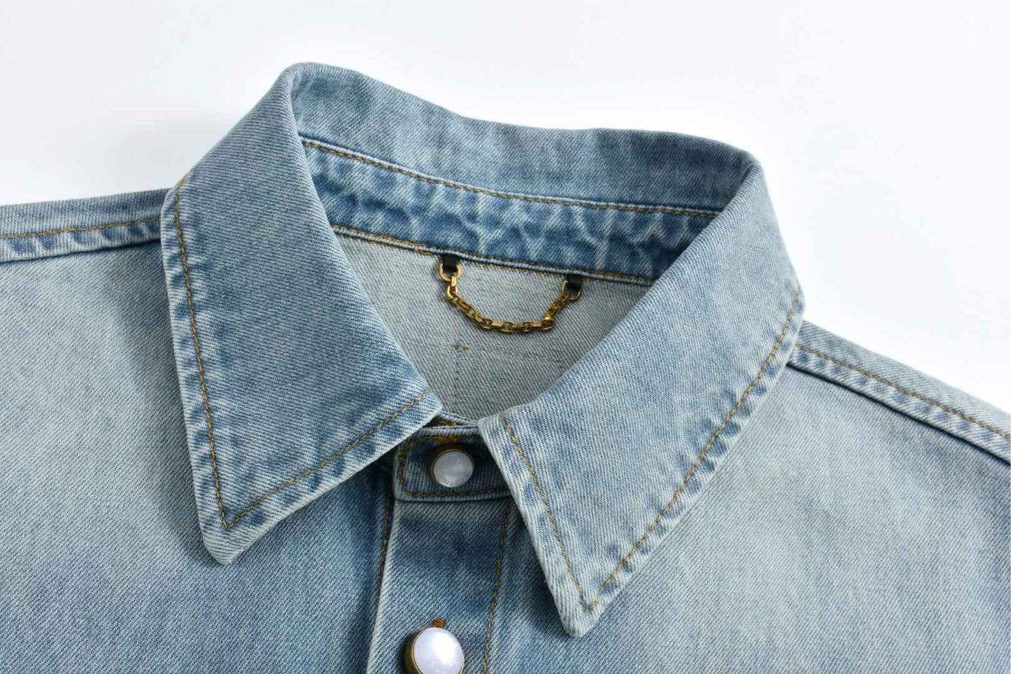 25ss Embroidered pocket half-sleeve denim shirt