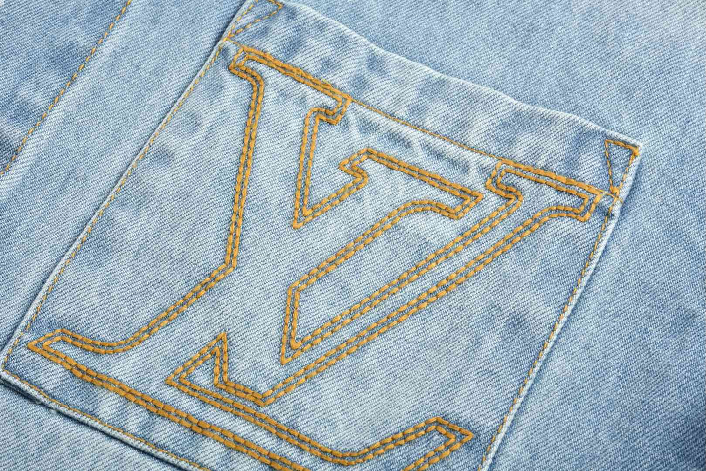 25ss Embroidered pocket half-sleeve denim shirt