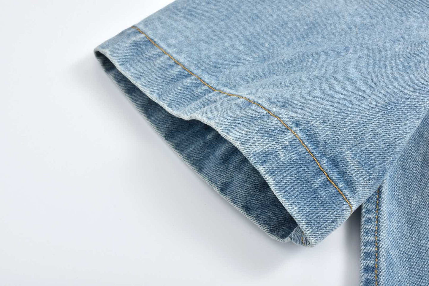 25ss Embroidered pocket half-sleeve denim shirt