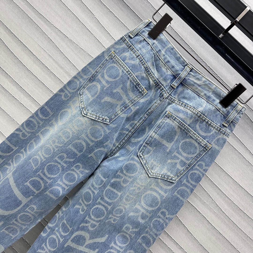 New Arrival Printed Denim Straight Leg Pants