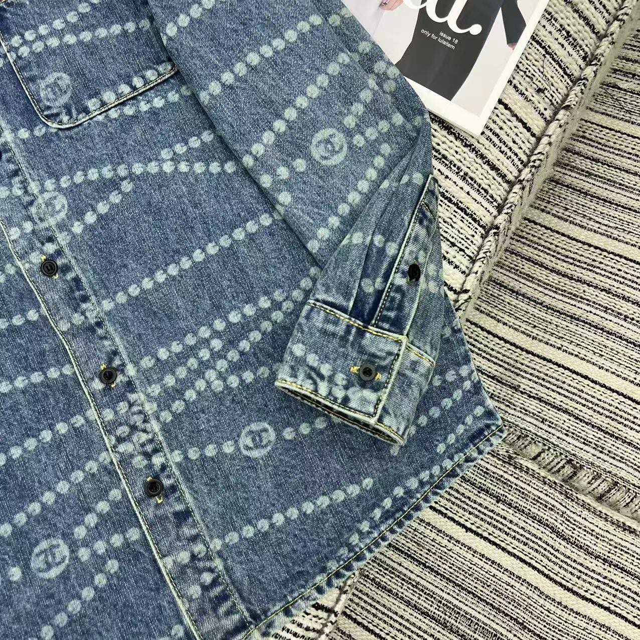 25ss Chain print lapel denim shirt