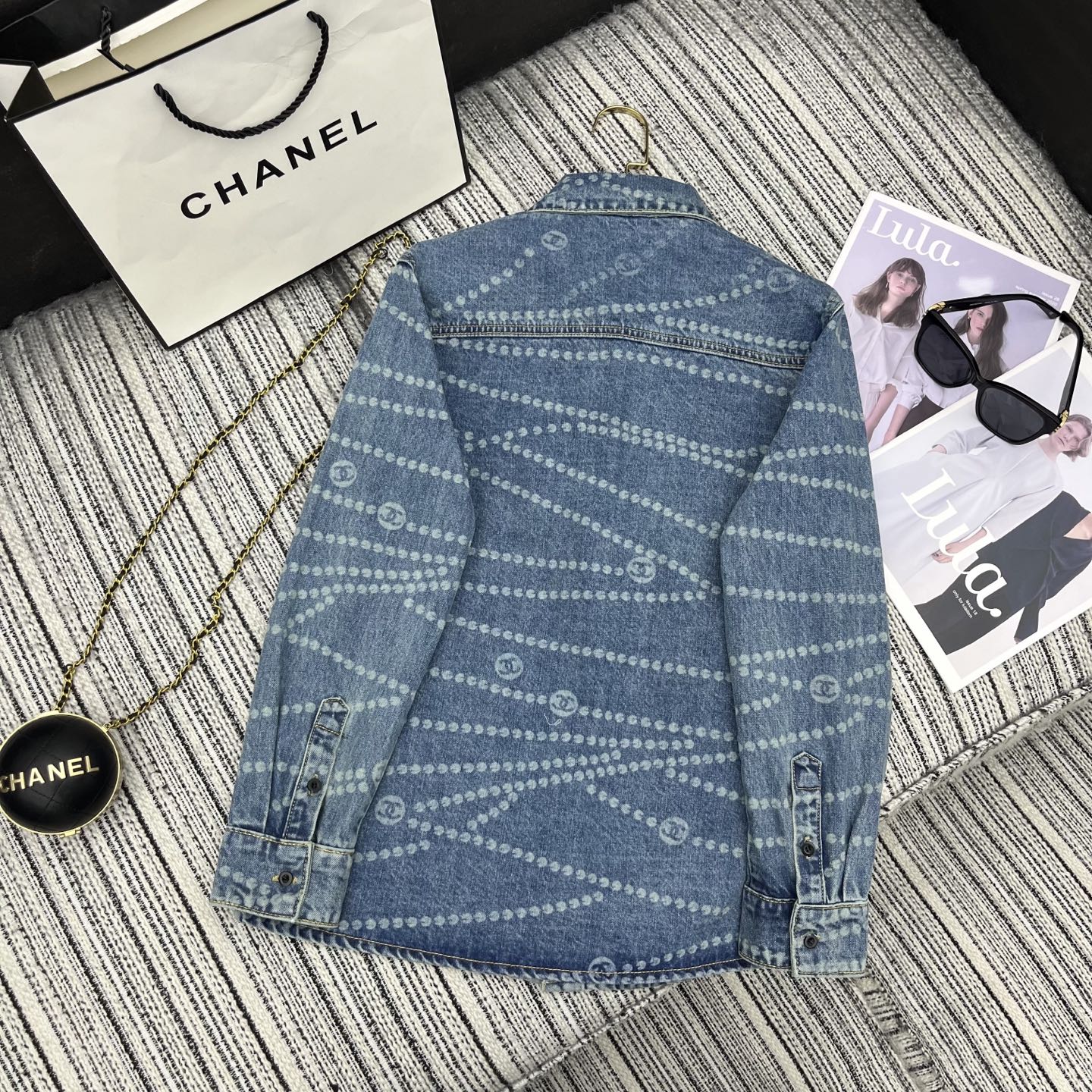 25ss Chain print lapel denim shirt