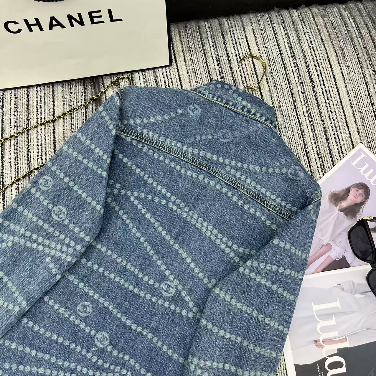 25ss Chain print lapel denim shirt