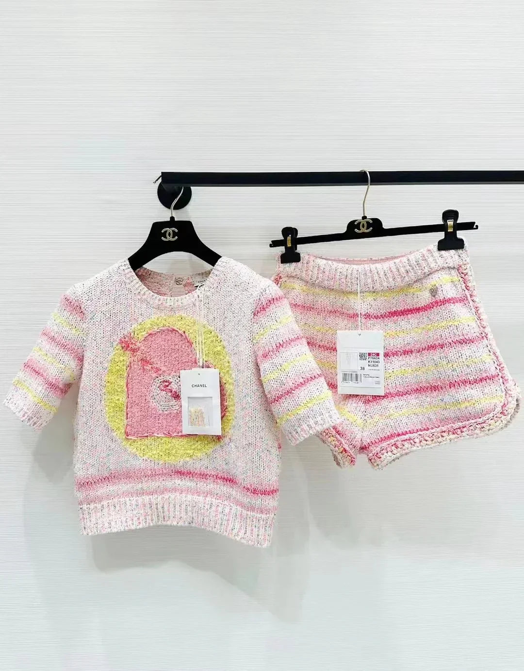 25ss Color blocked knitted suit
