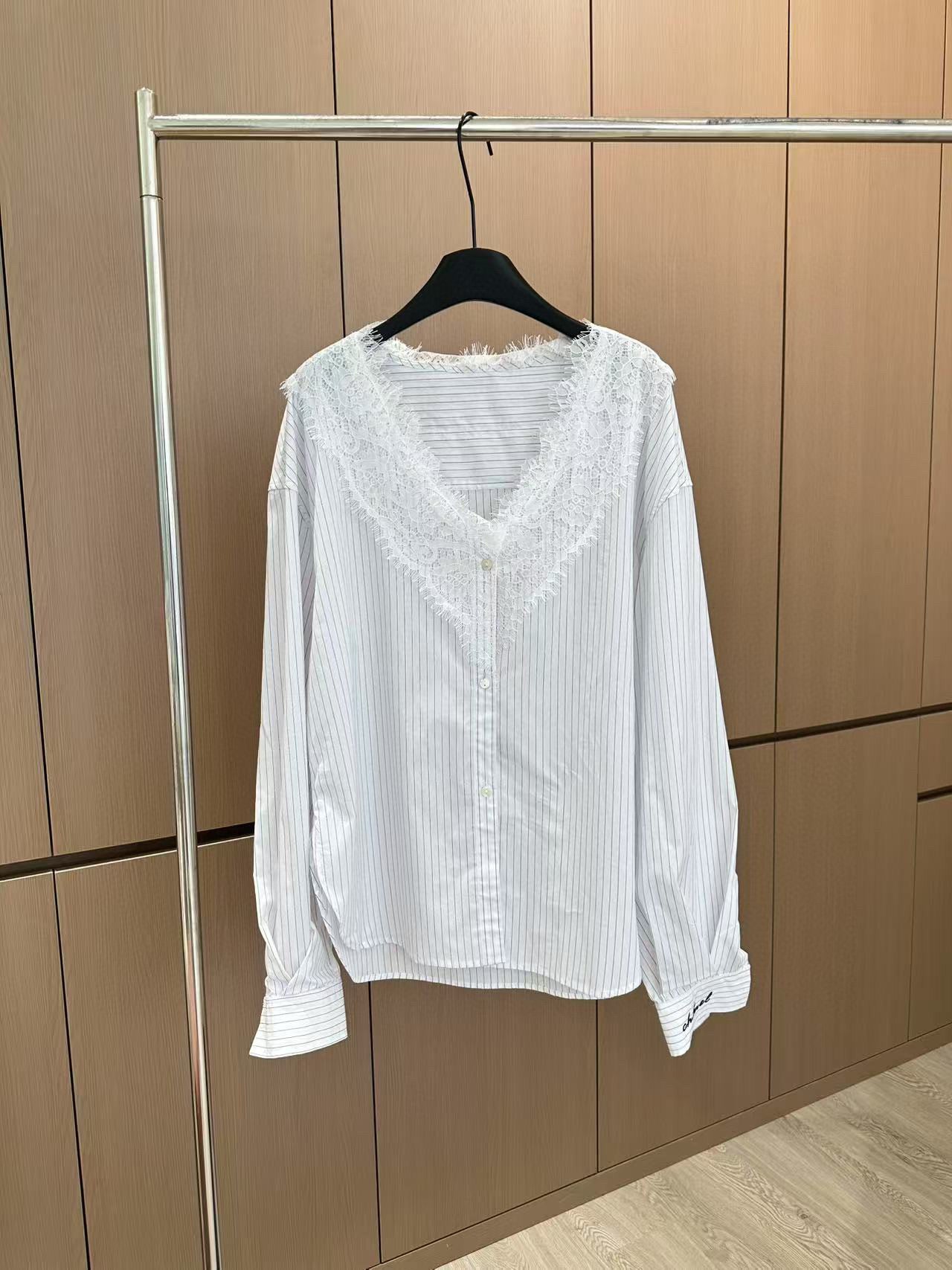 25ss Embroidered striped shirt shorts set!