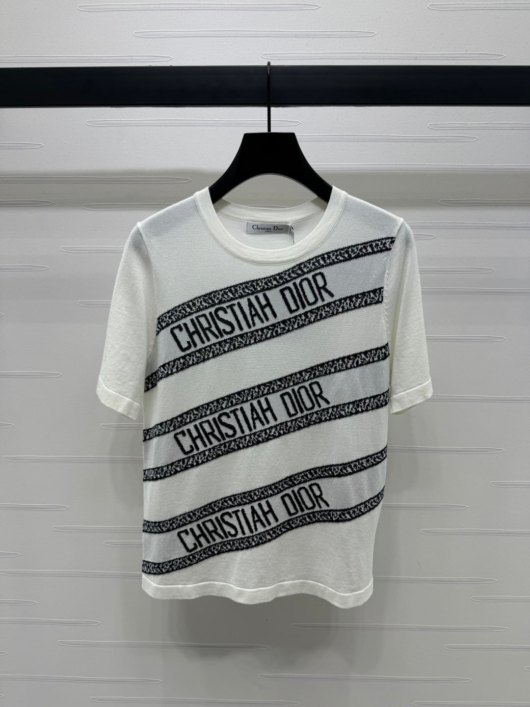 25SS Contrast striped knitted short sleeved shirt