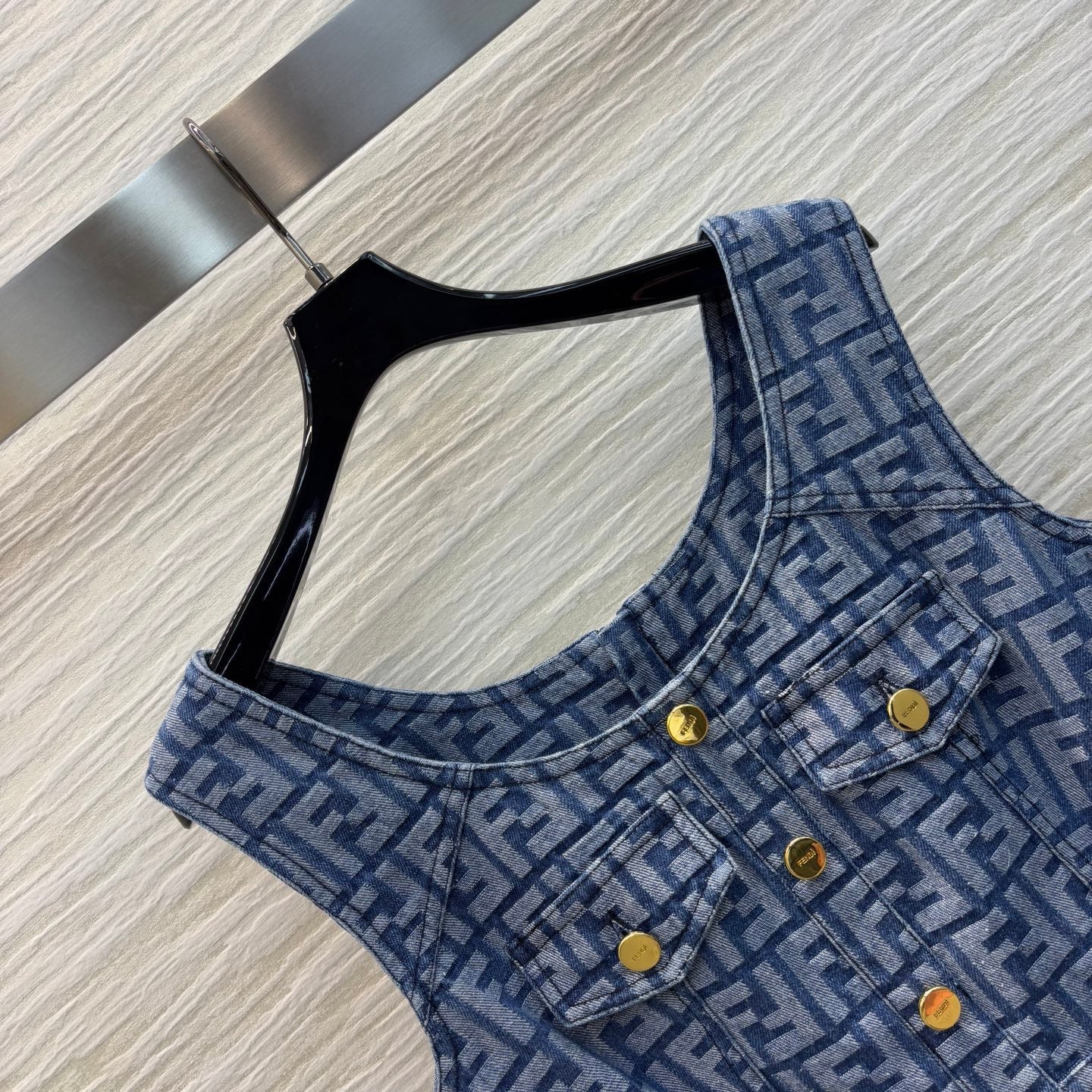 25SS Double F-jacquard sleeveless denim dress