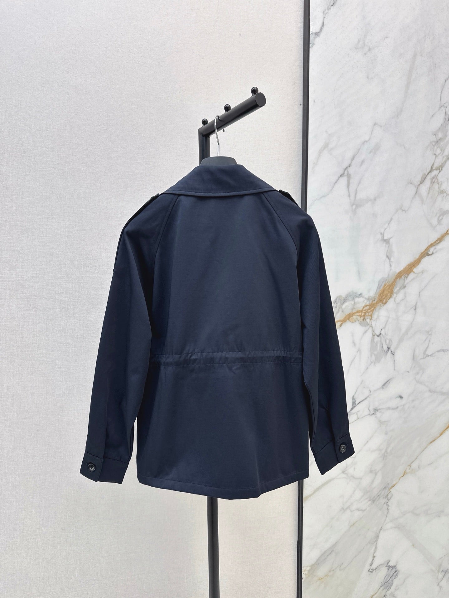 25ss Drawstring waist cinched length lapel windbreaker jacket