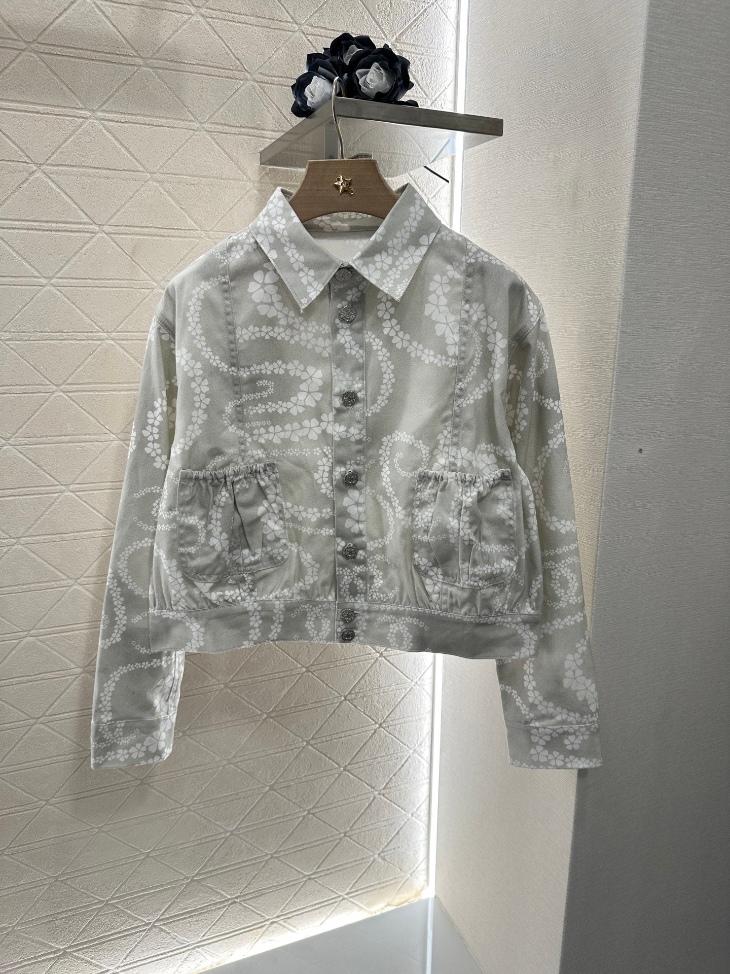 25 Printed Denim Jacket Shorts Set