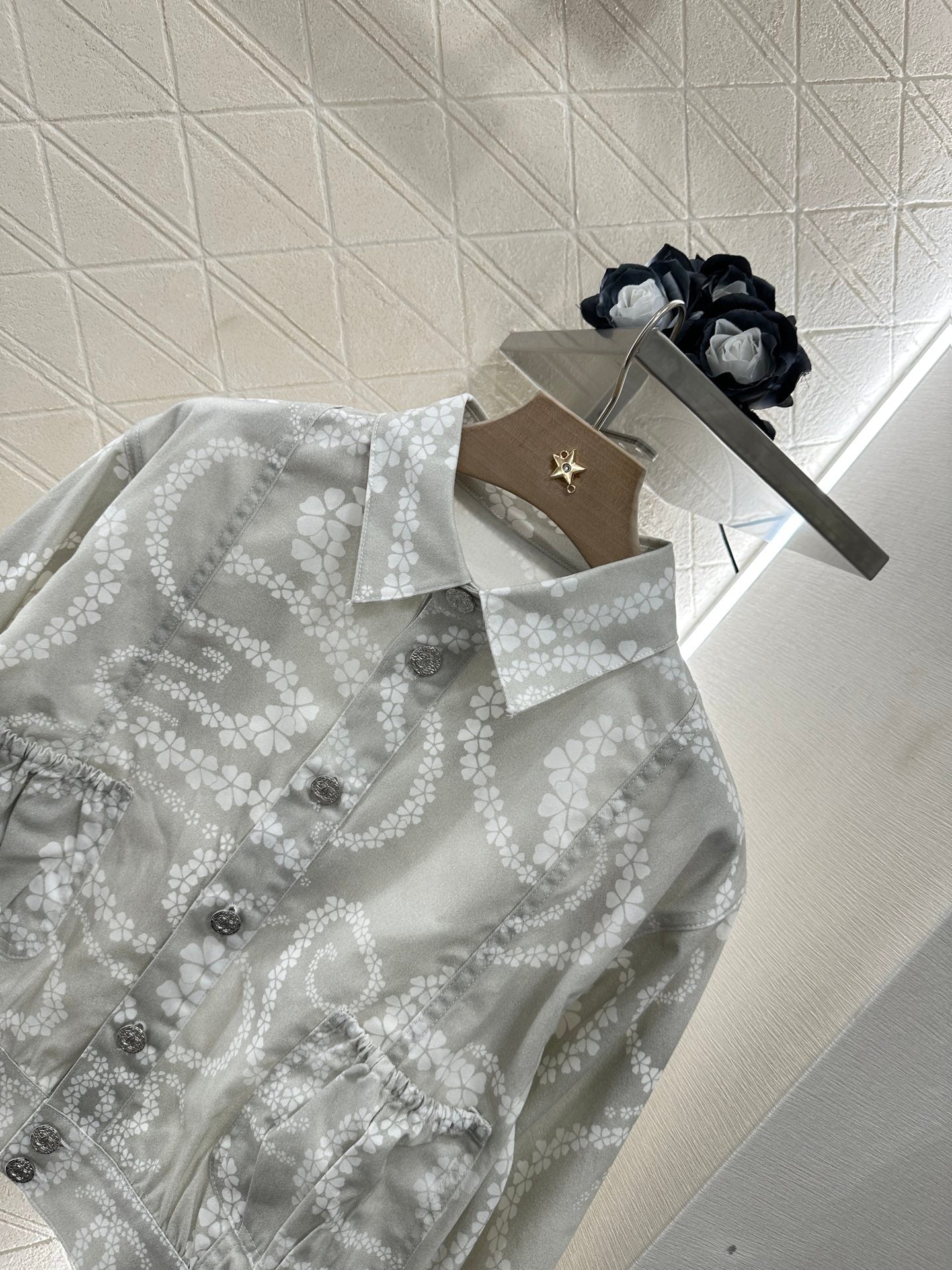 25 Printed Denim Jacket Shorts Set