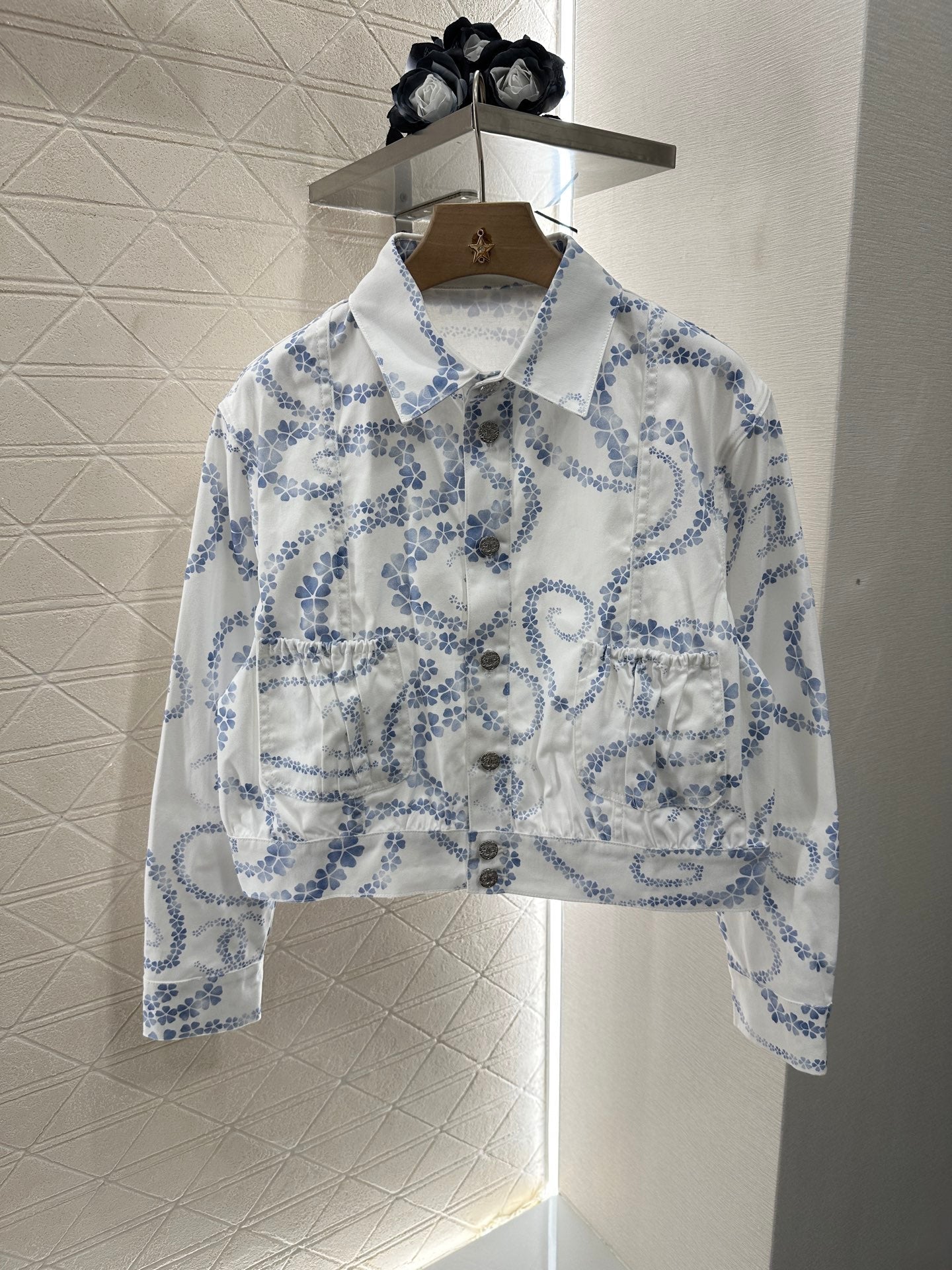 25 Printed Denim Jacket Shorts Set