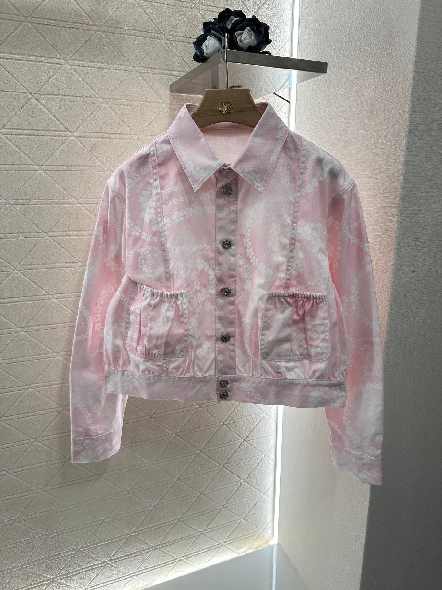 25 Printed Denim Jacket Shorts Set
