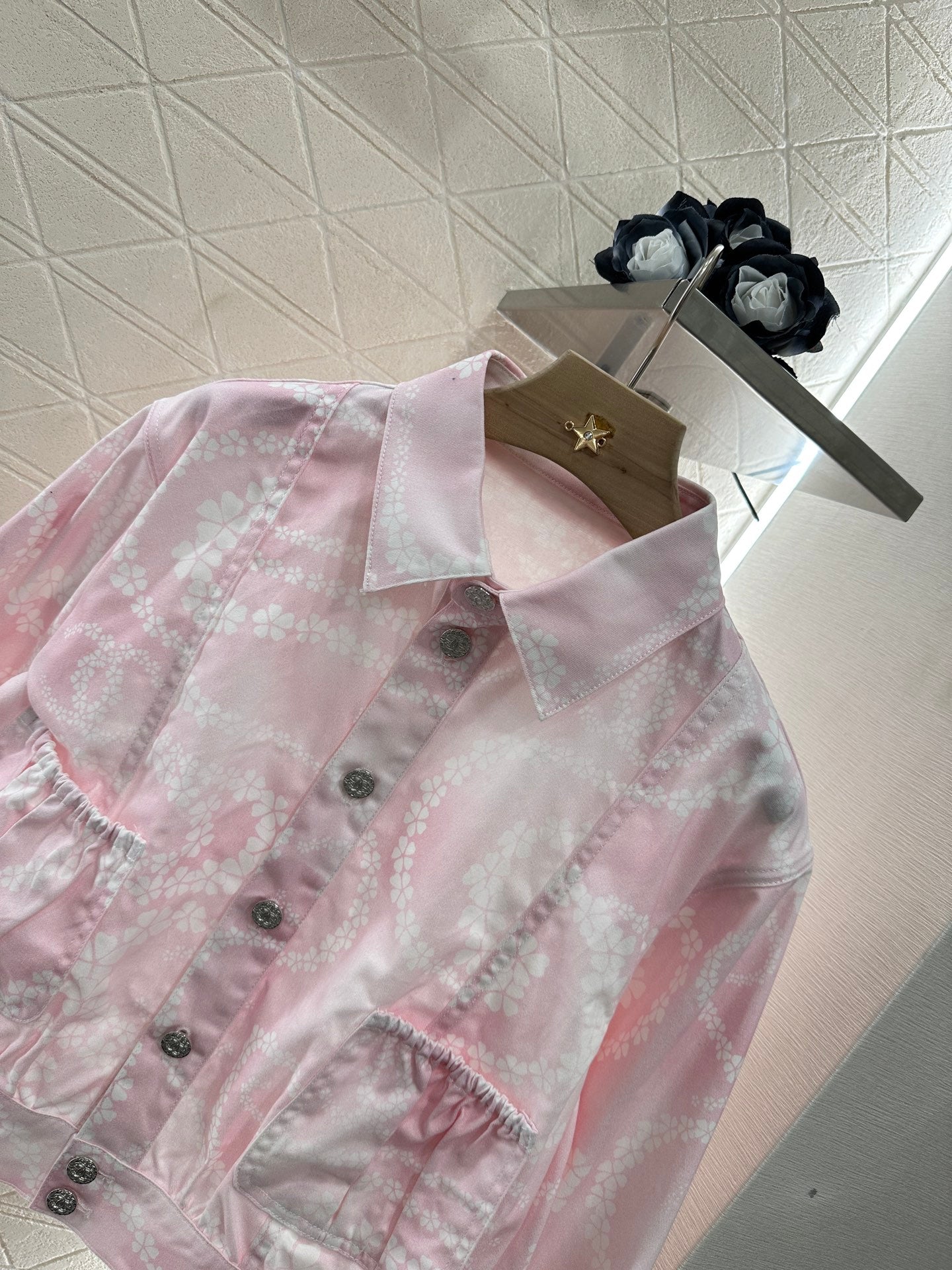 25 Printed Denim Jacket Shorts Set