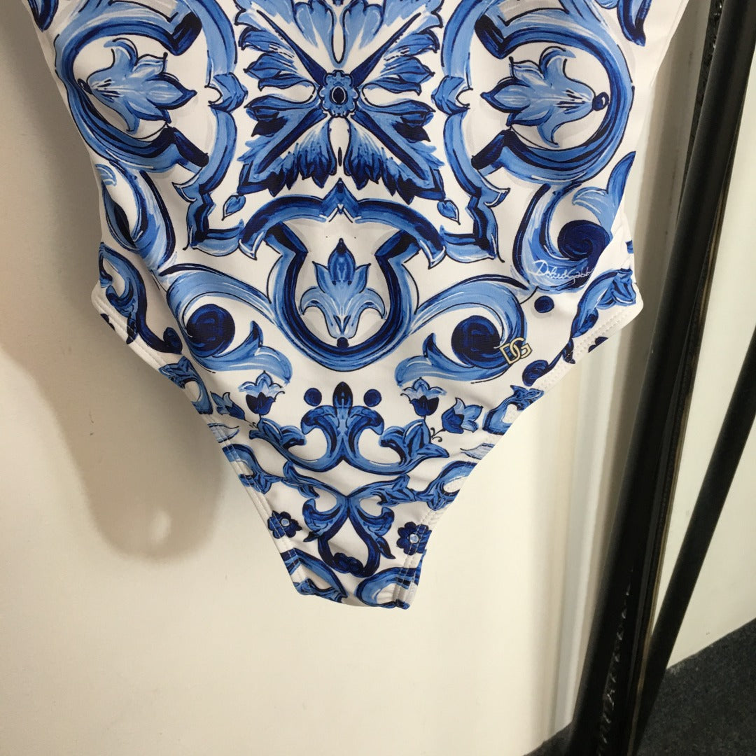 25 new Celadon Print Halter One-piece Swimsuit