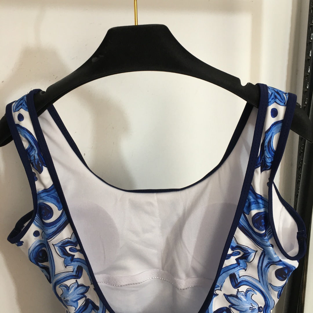 25 new Celadon Print Halter One-piece Swimsuit
