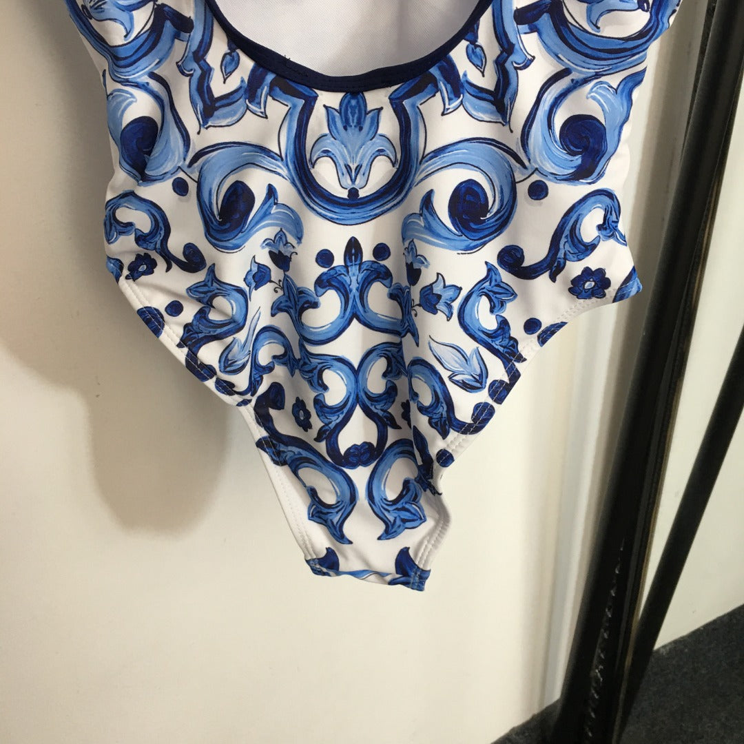 25 new Celadon Print Halter One-piece Swimsuit