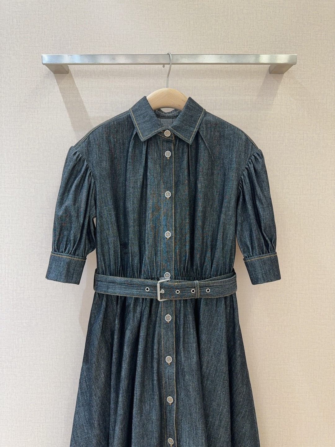 25 Washed Cotton Denim Midi Dress
