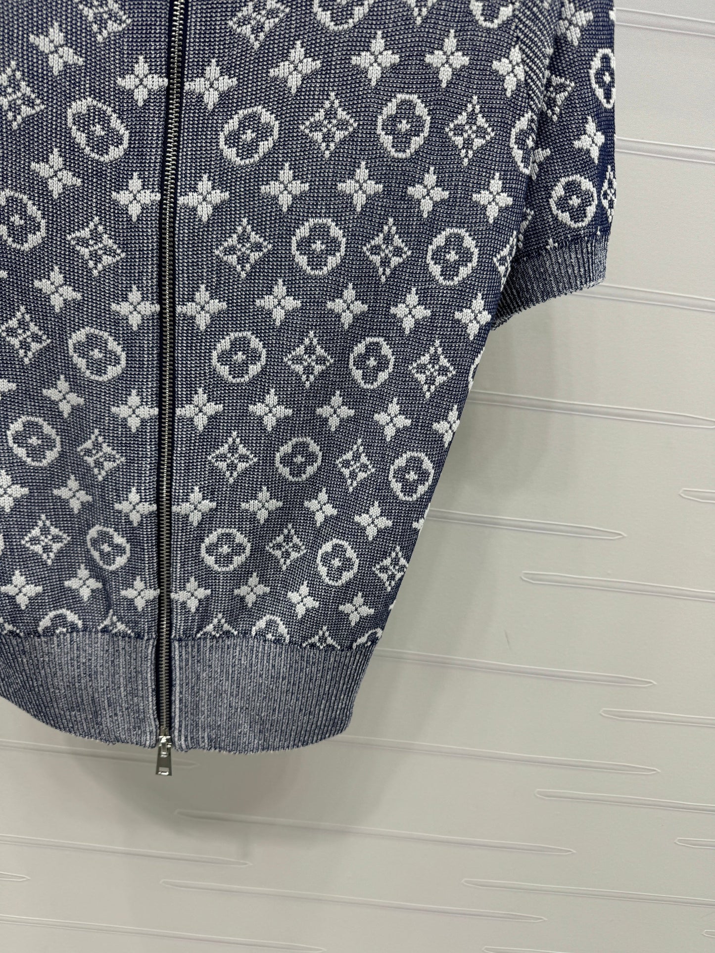 25 Zipper Jacquard Knit Short Sleeve Shorts Set