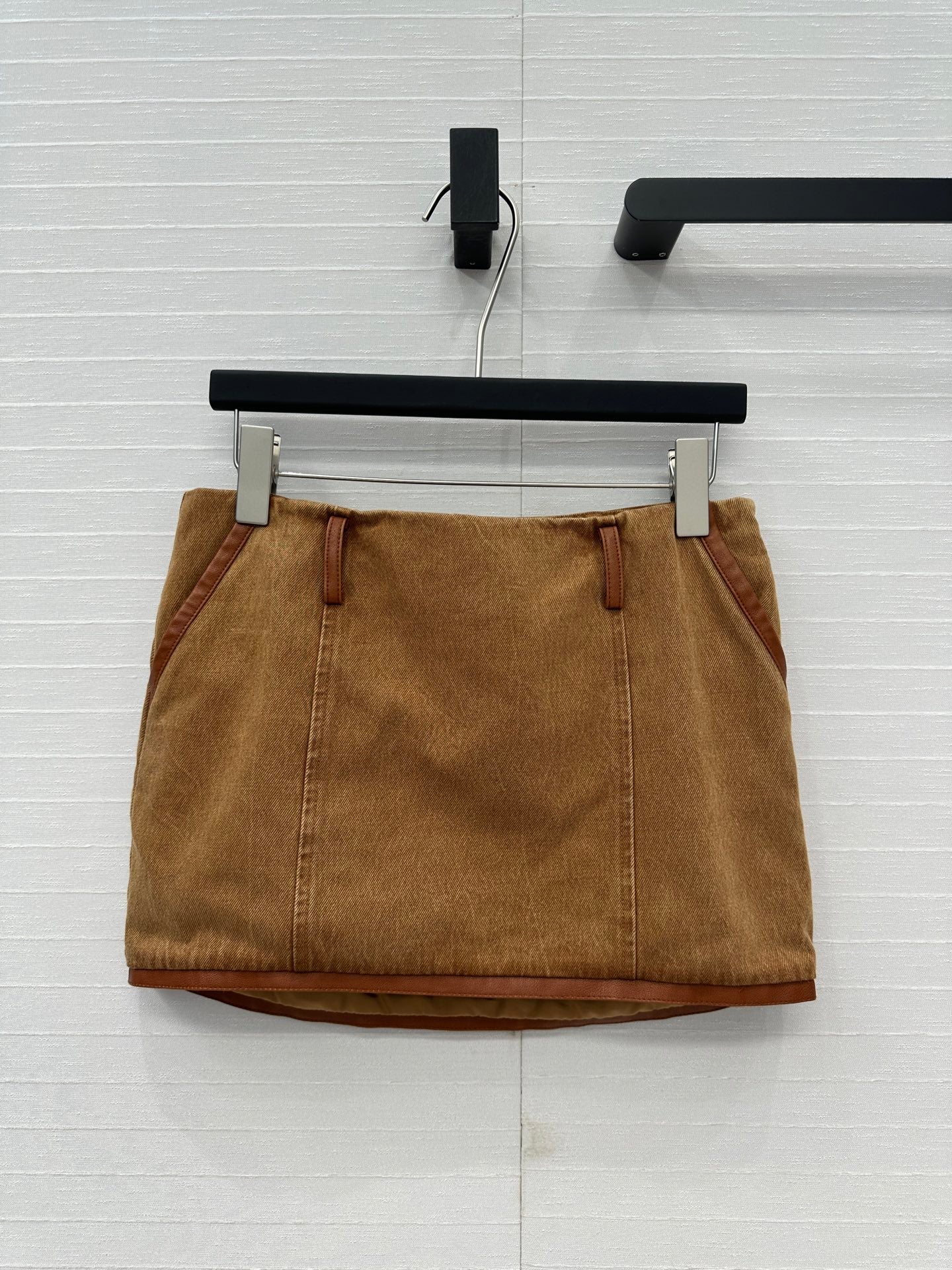 25 Egg white leather wrap around low waisted denim half skirt that
