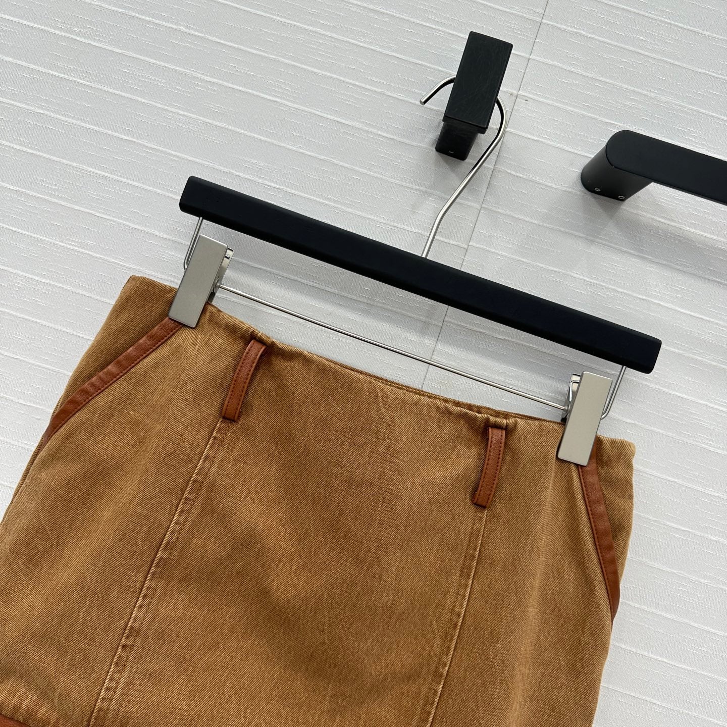25 Egg white leather wrap around low waisted denim half skirt that