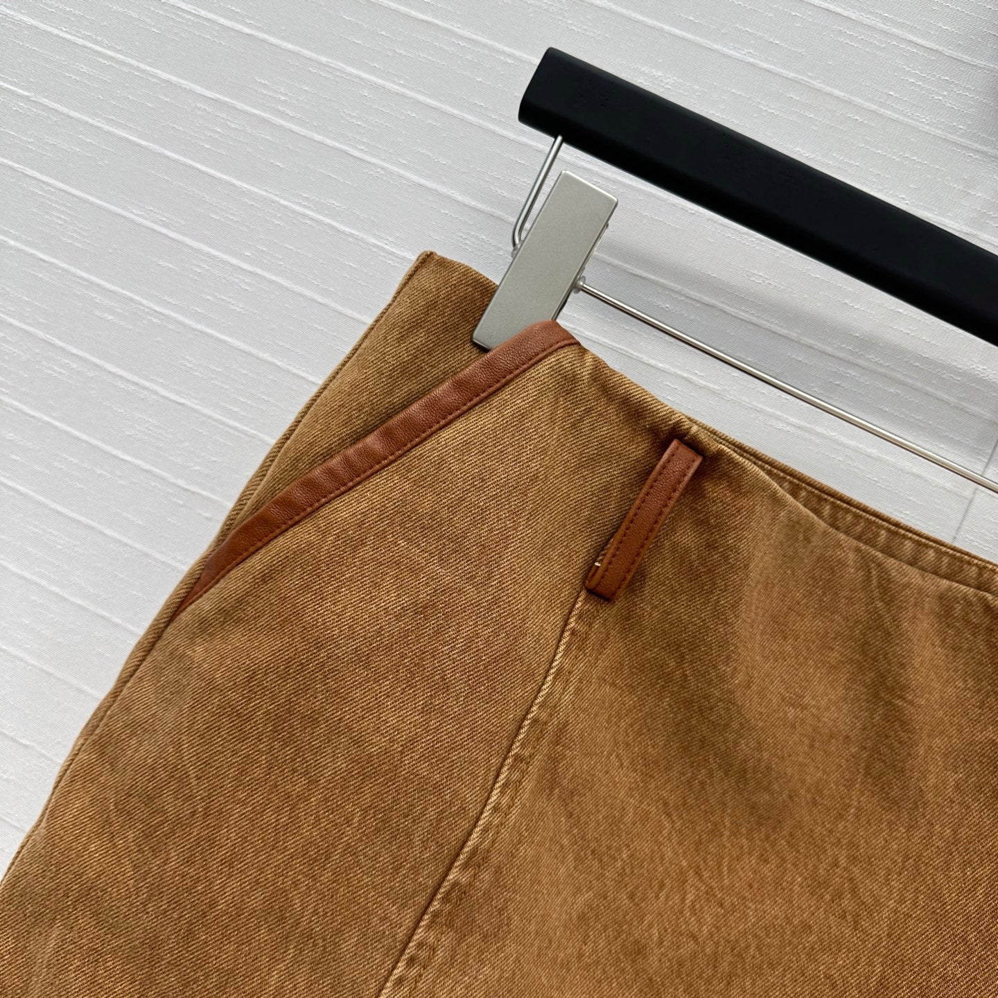 25 Egg white leather wrap around low waisted denim half skirt that