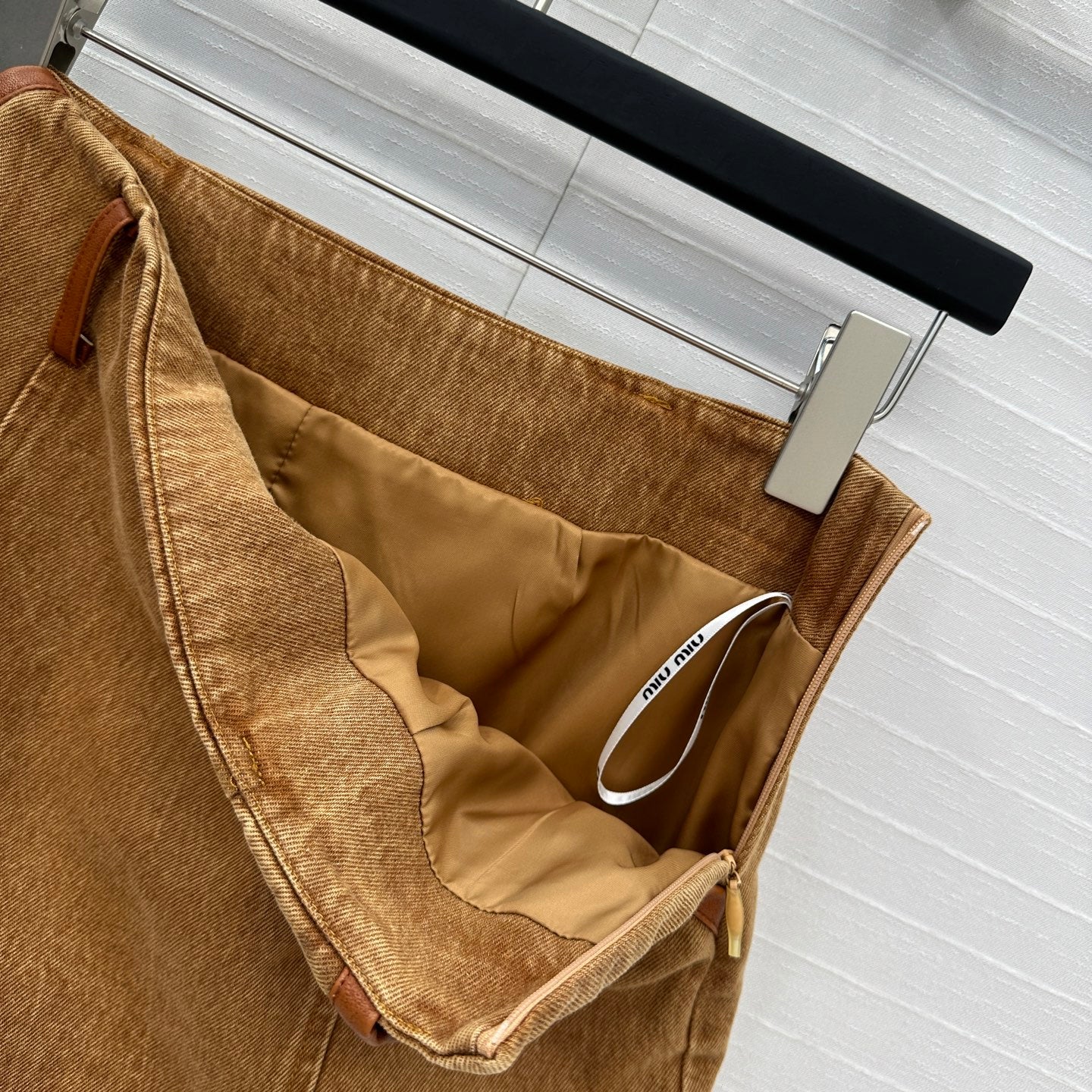 25 Egg white leather wrap around low waisted denim half skirt that