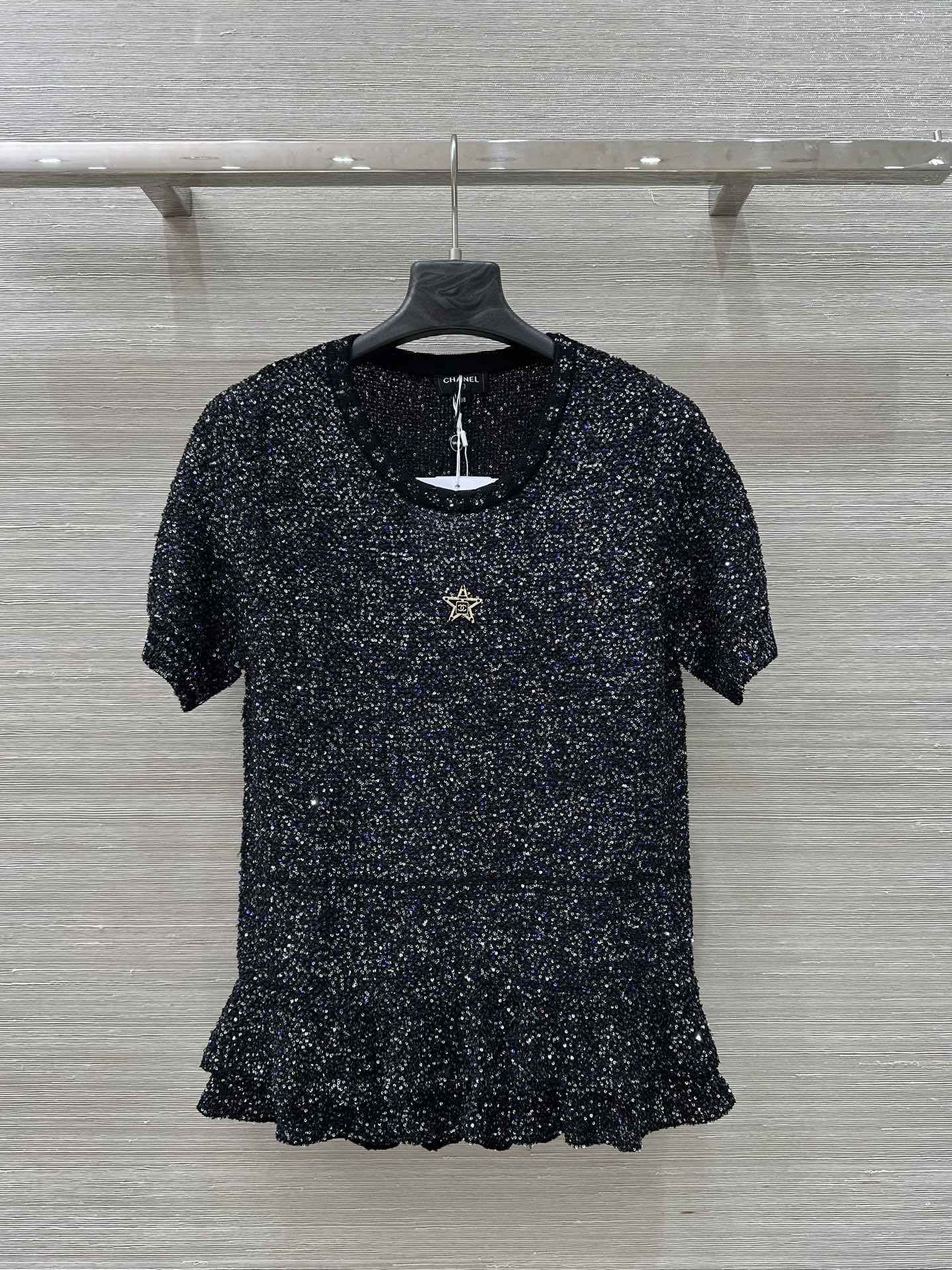 25 Starry Crystal Beaded Specialty Yarn Short Sleeve Top