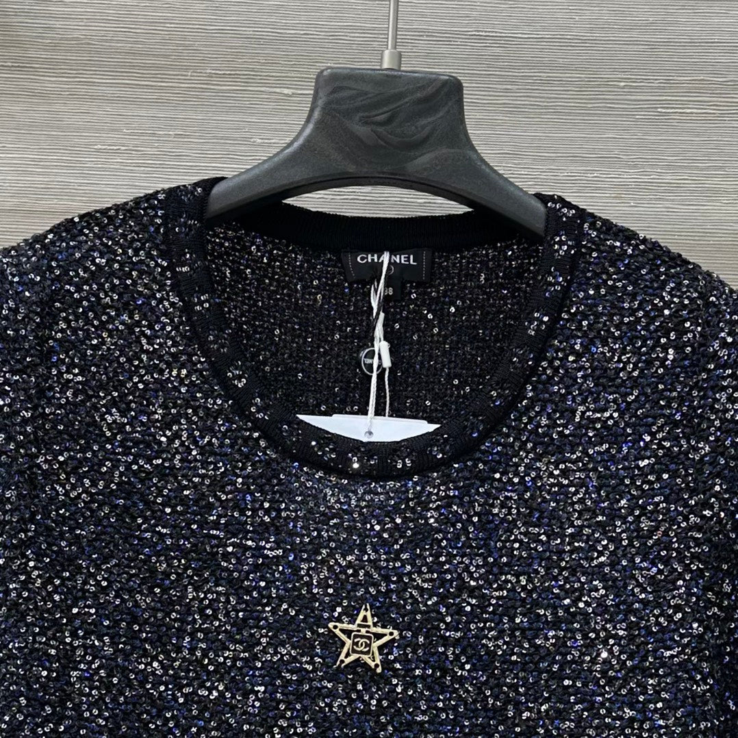 25 Starry Crystal Beaded Specialty Yarn Short Sleeve Top