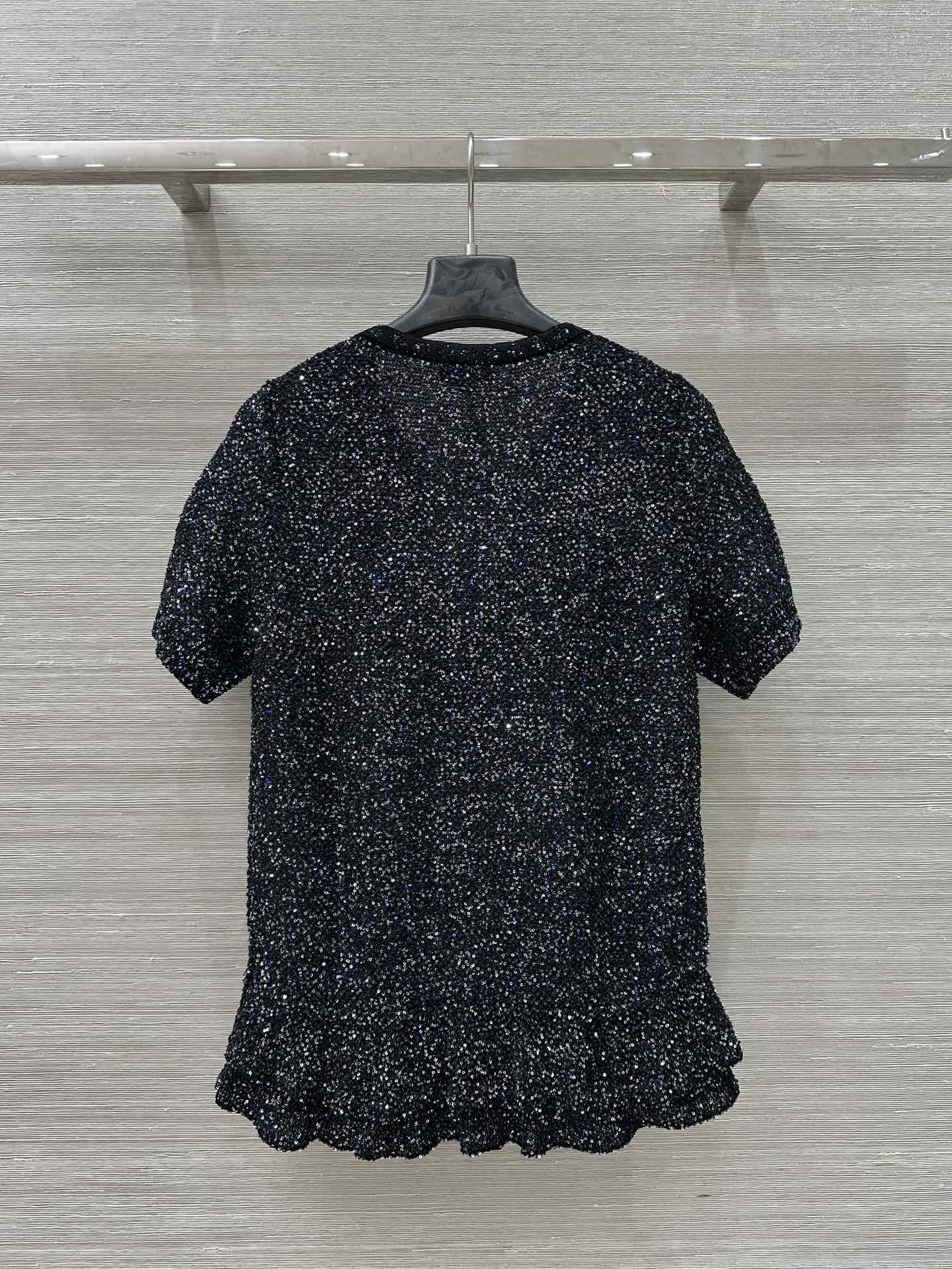 25 Starry Crystal Beaded Specialty Yarn Short Sleeve Top