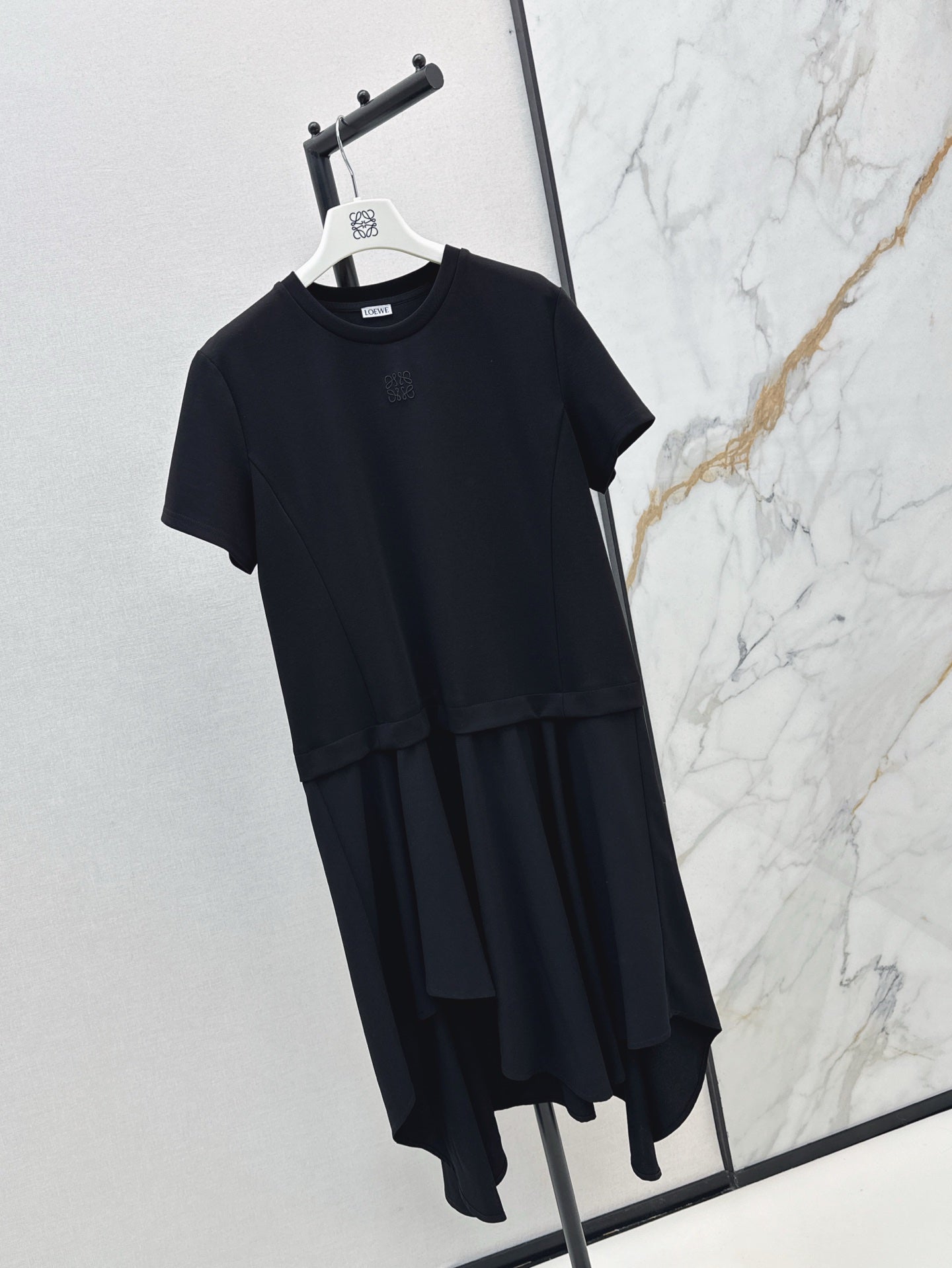 25 Latest letter embroidery decoration short sleeve irregular dress