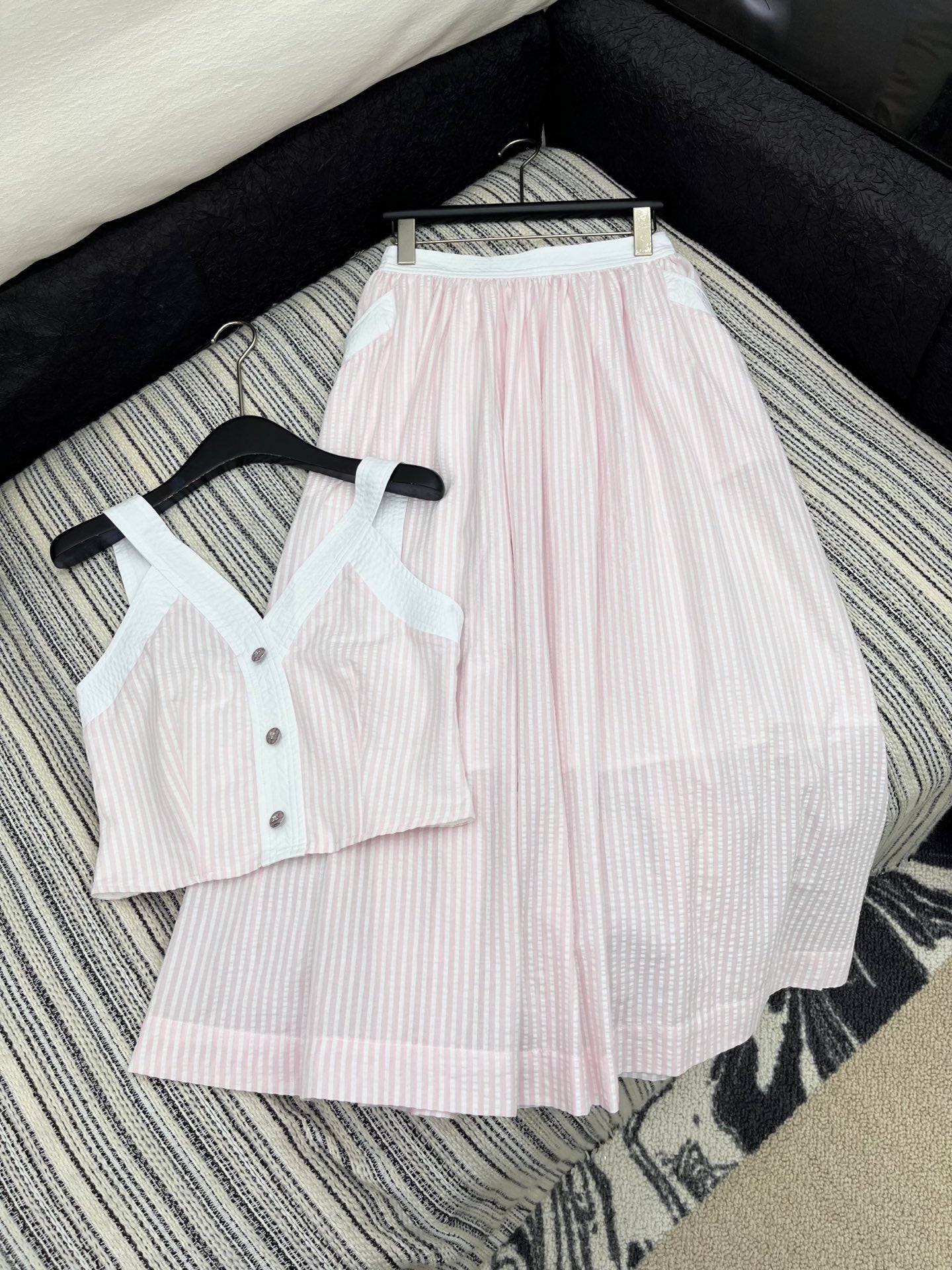 C 25 V-Neck Striped Camisole + Long Skirt Set