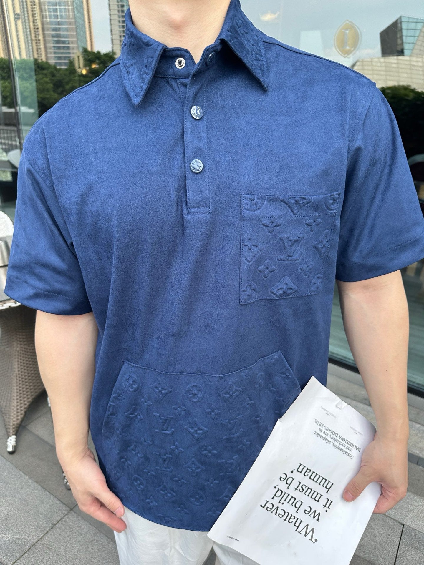 25 pocket vintage suede shirt with short sleeves