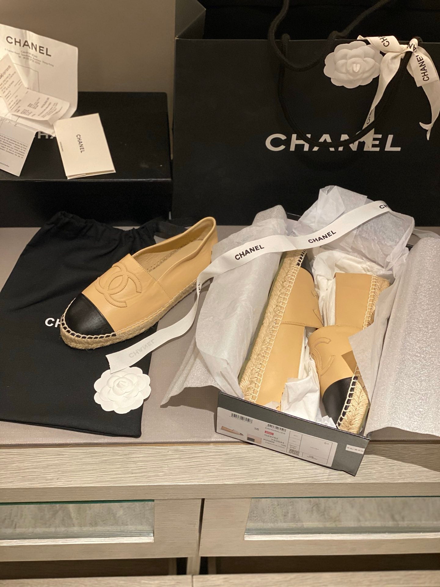 espadrilles beige black calfskin