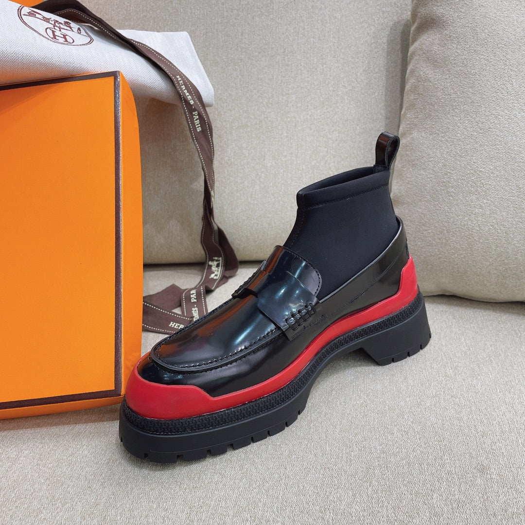 Short Boot Black Red Cowhide 348003