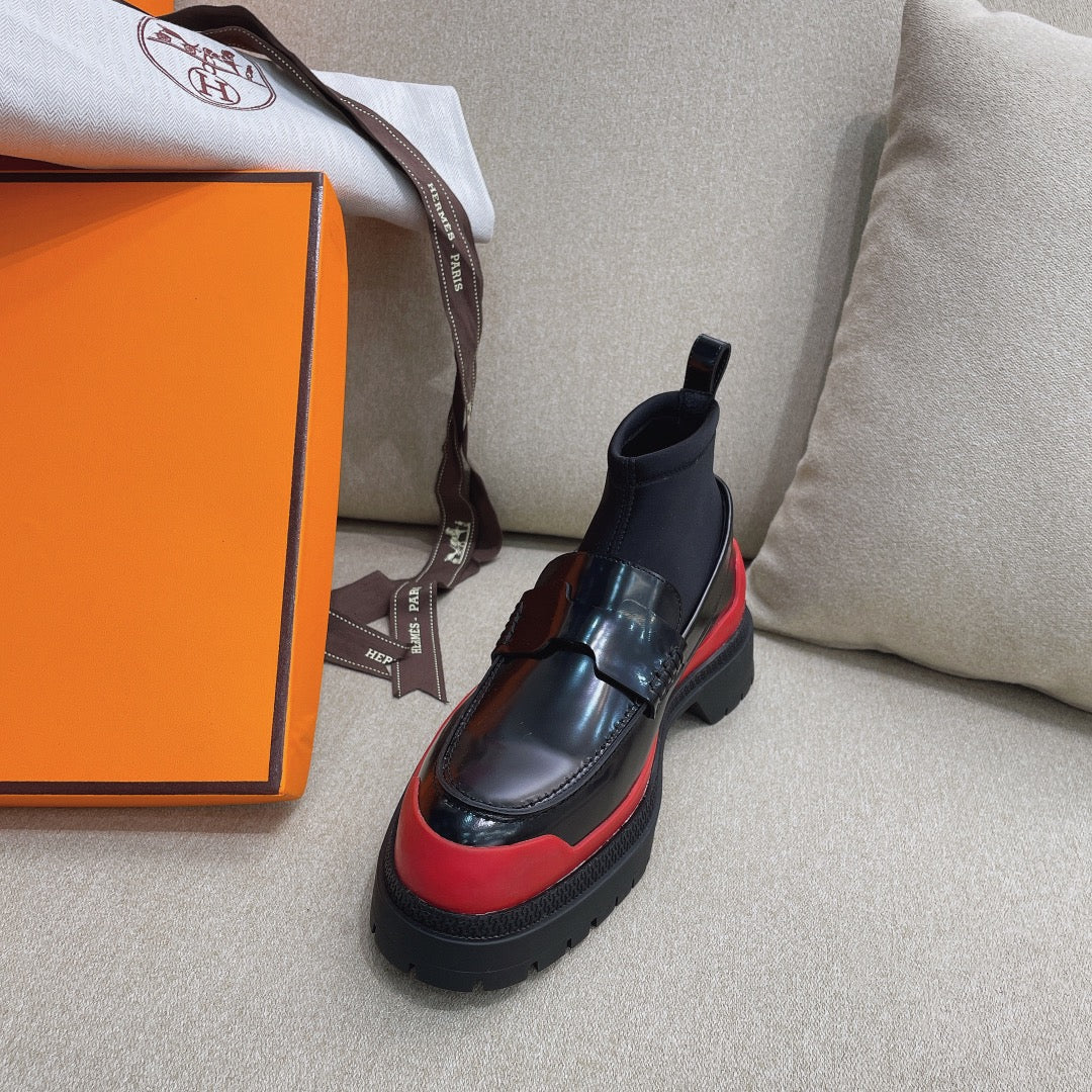Short Boot Black Red Cowhide 348003