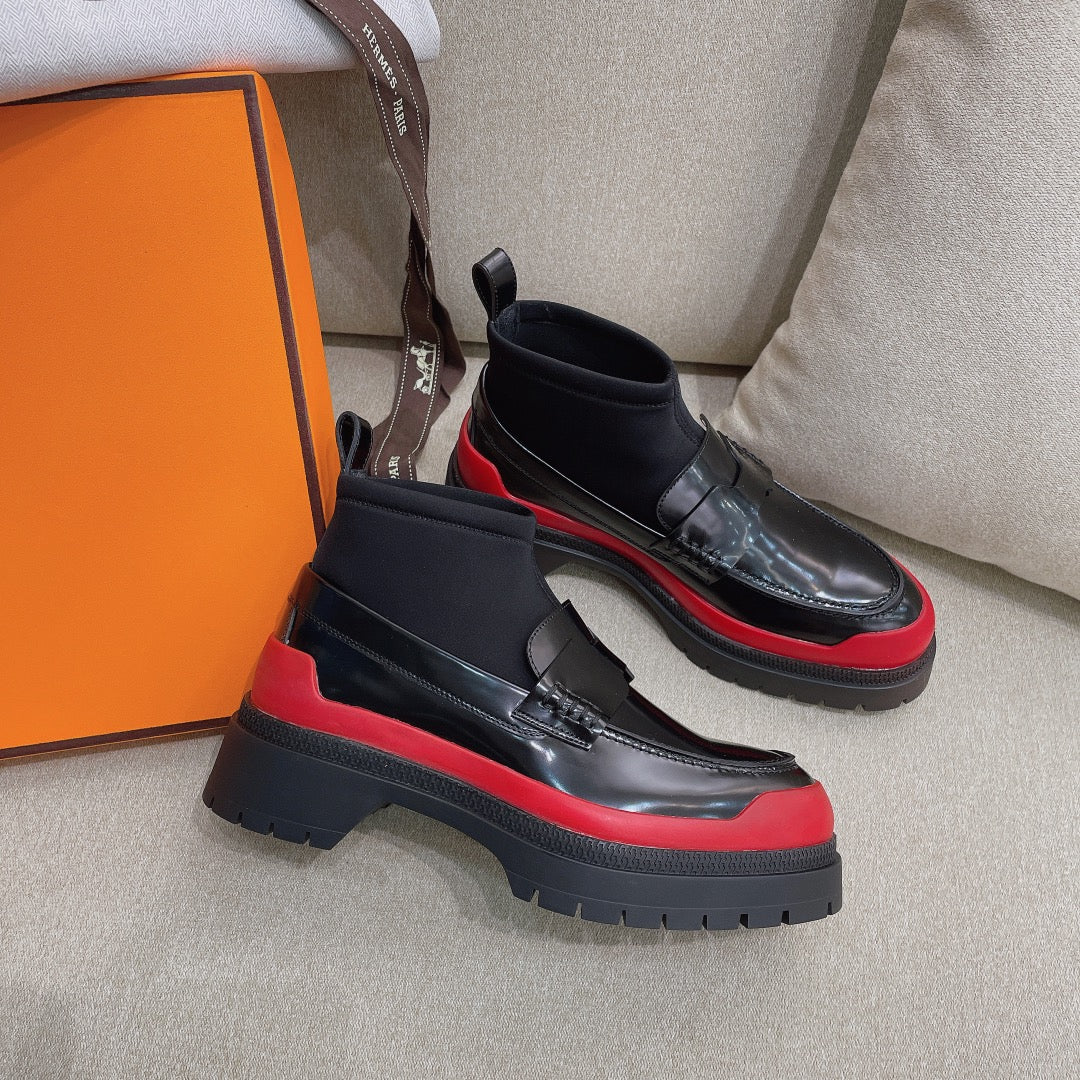 Short Boot Black Red Cowhide 348003