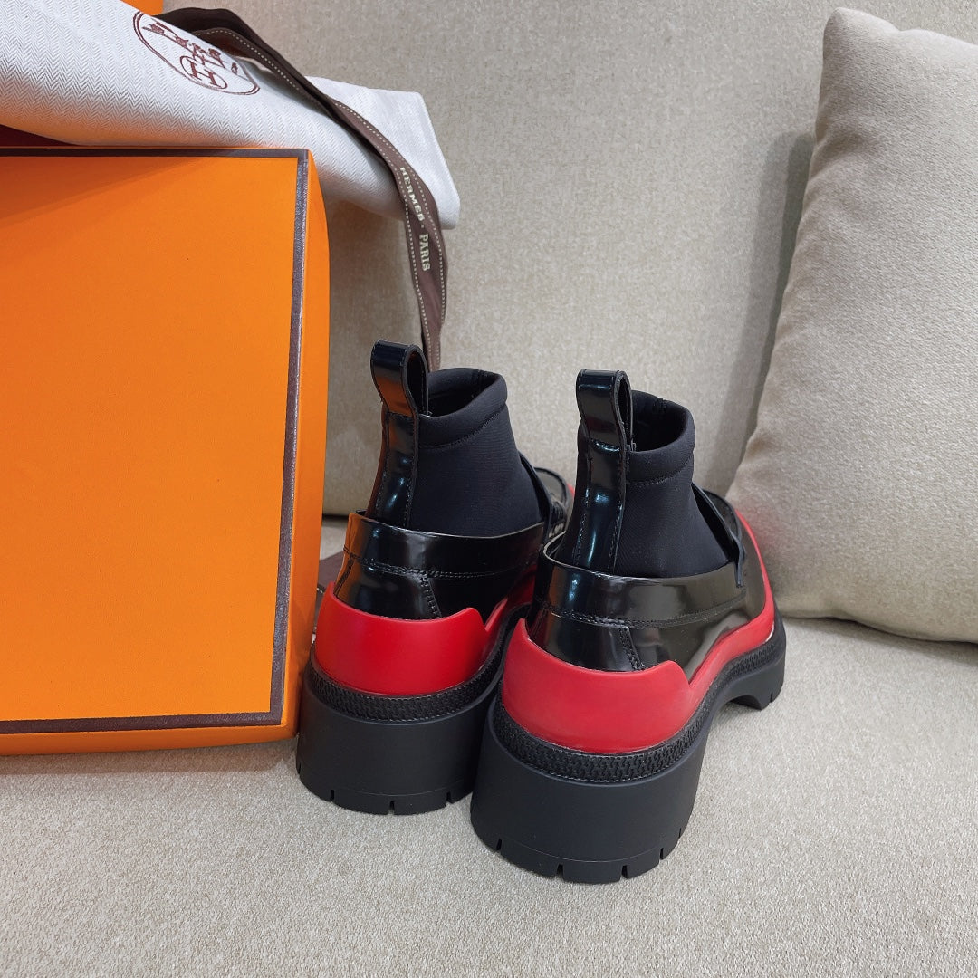Short Boot Black Red Cowhide 348003