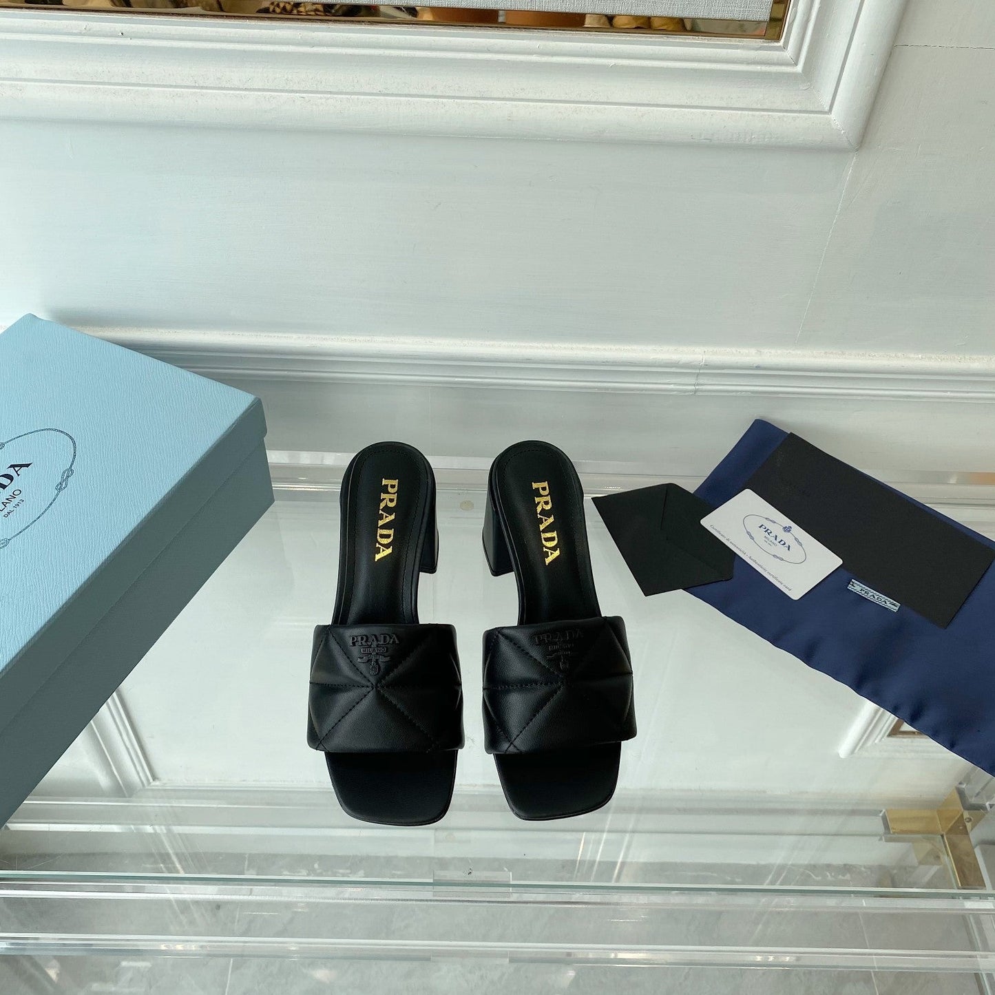 Heeled Sandal 65 Square Sole Quilted Black Leather