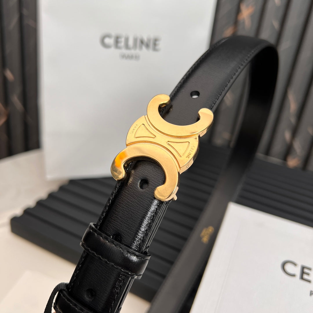 25mm Medium Triomphe Belt in Taurillon Black Leather 176283