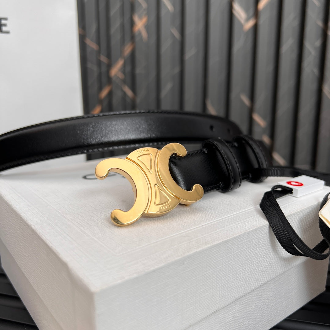 25mm Medium Triomphe Belt in Taurillon Black Leather 176283