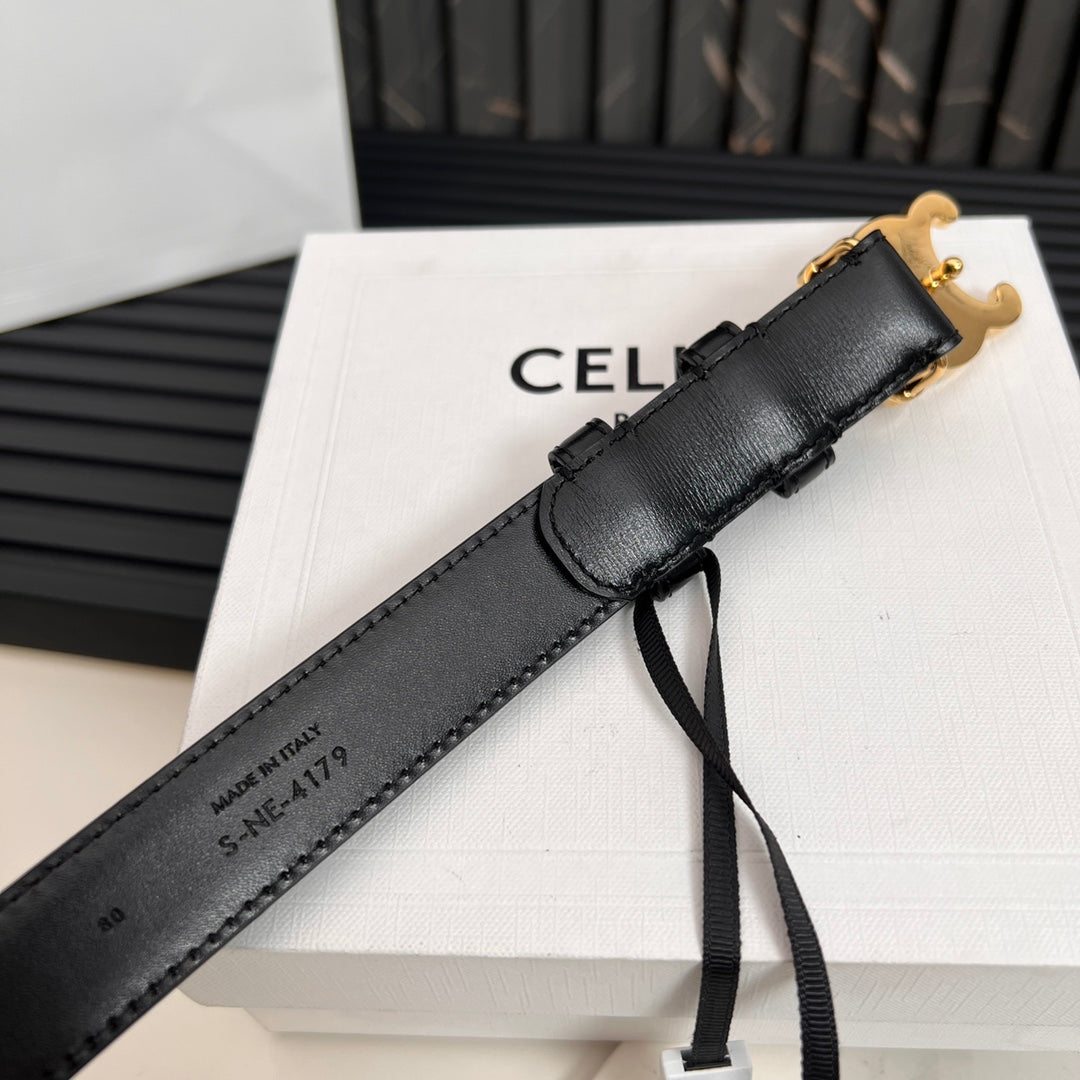 25mm Medium Triomphe Belt in Taurillon Black Leather 176283