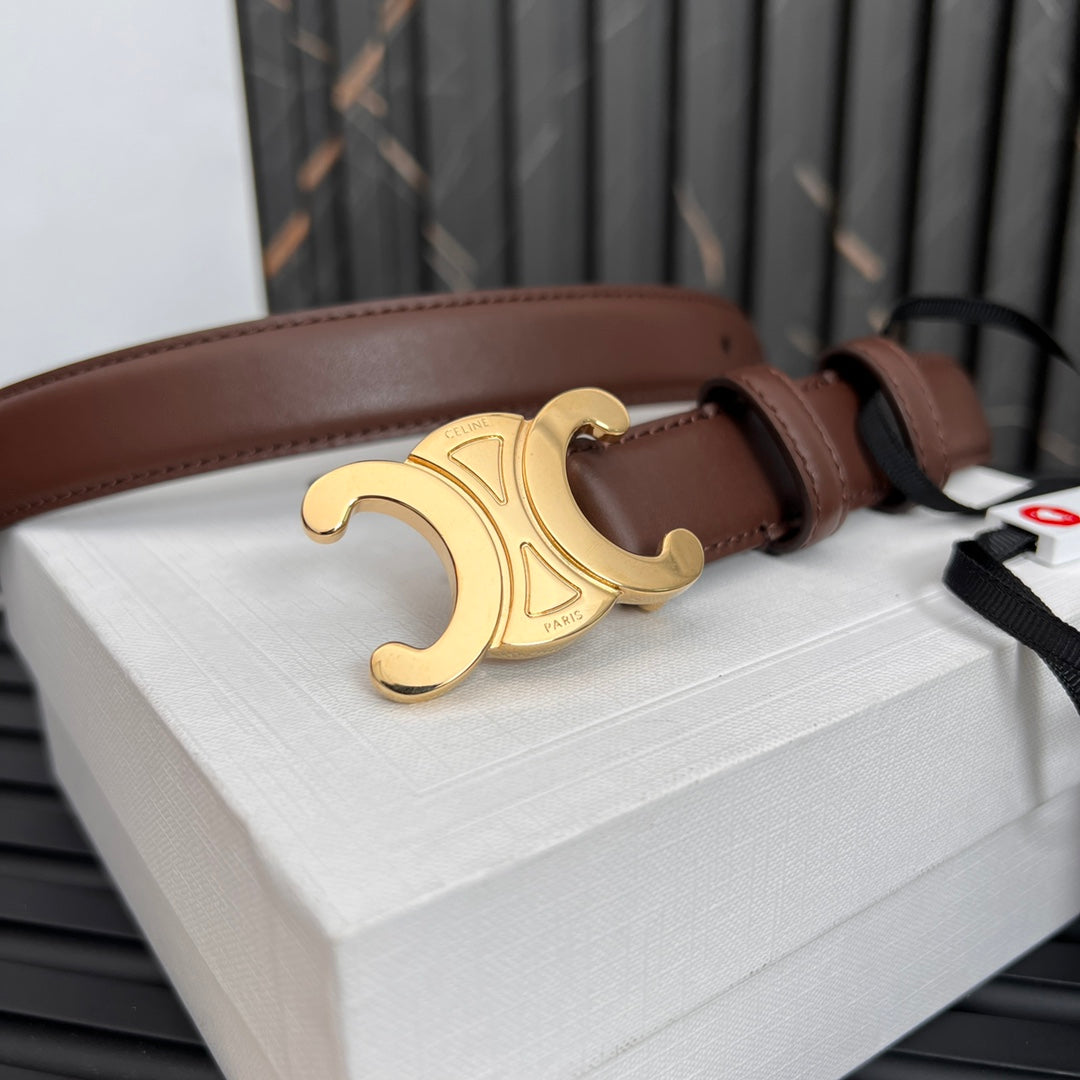 25mm Medium Triomphe Belt in Taurillon Chestnut Leather 176287