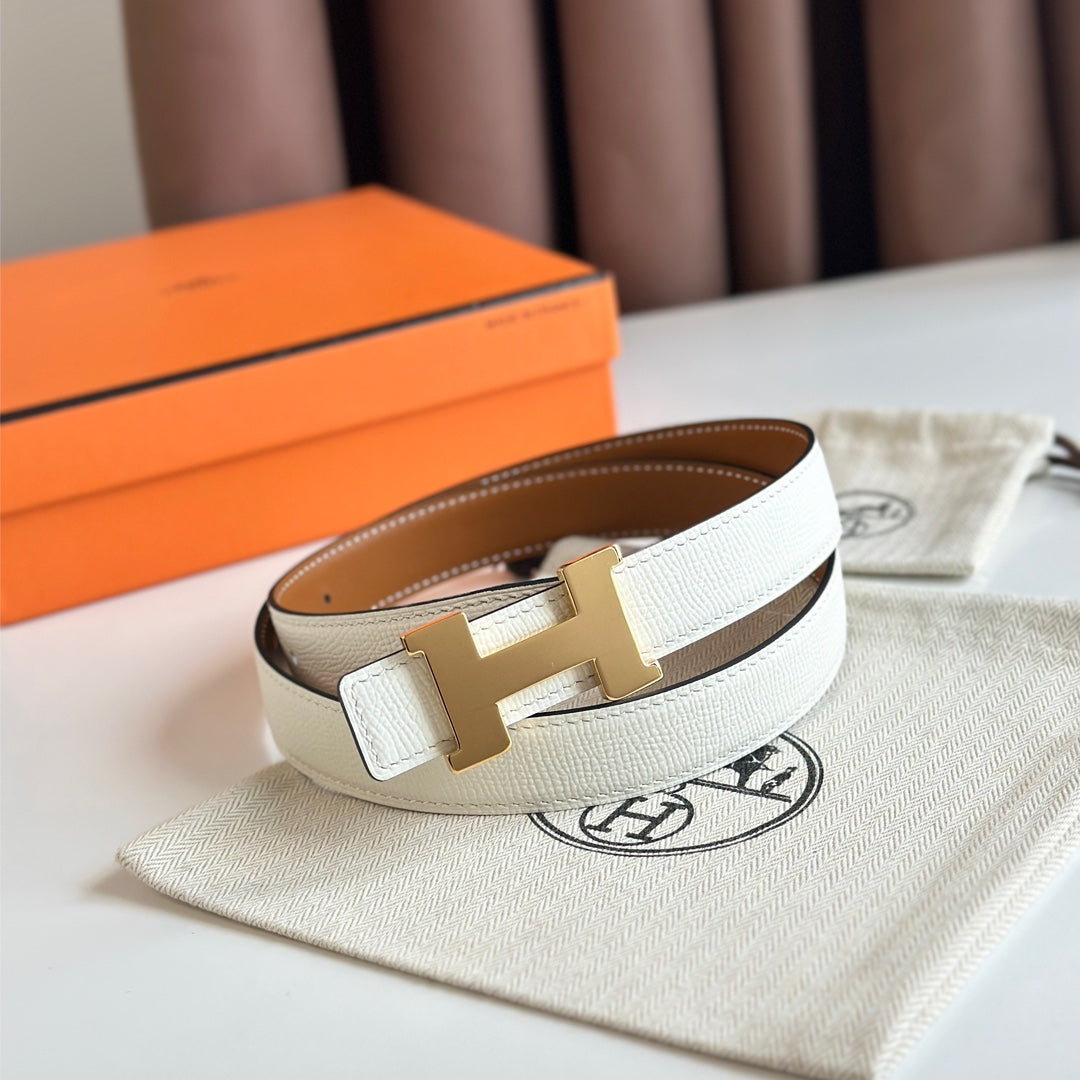Gold Constance & Reverible Belt Brown White Leather 125376