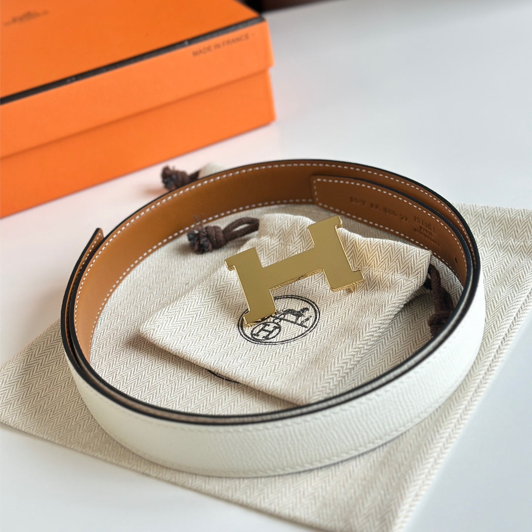 Gold Constance & Reverible Belt Brown White Leather 125376