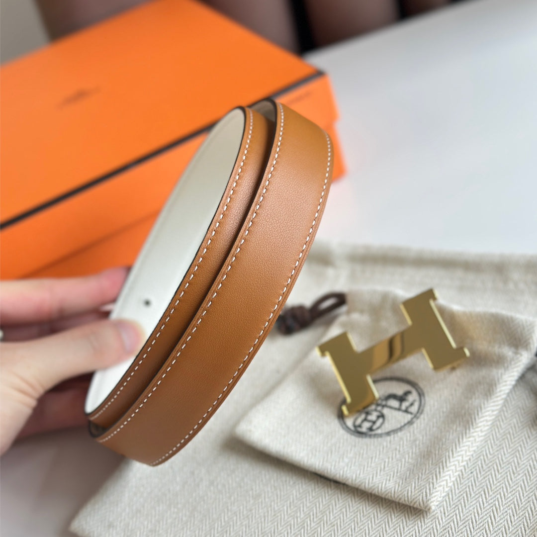 Gold Constance & Reverible Belt Brown White Leather 125376