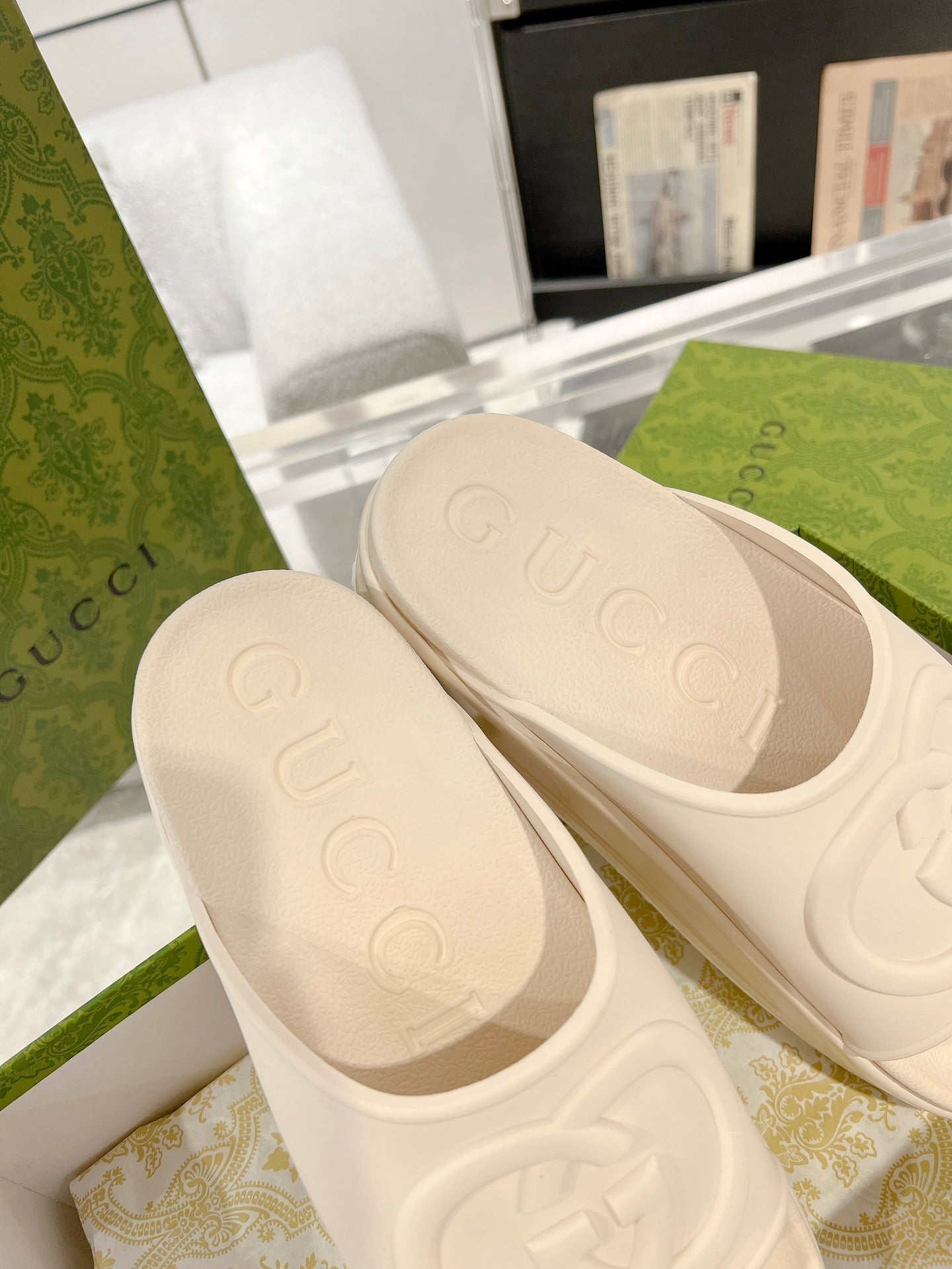 25 Interlocking G 50mm Slide Sandal Ivory Cowhide 292379