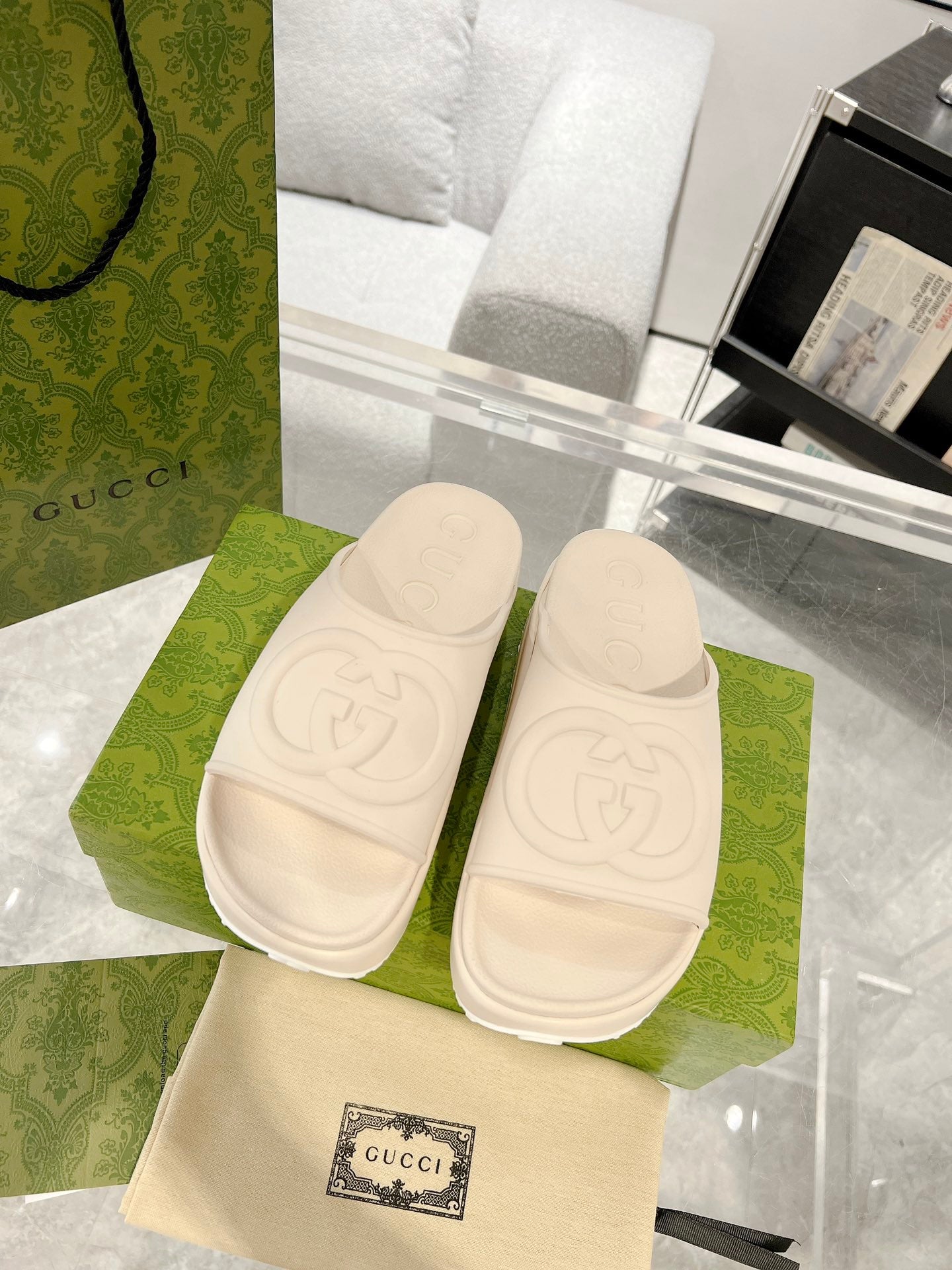 25 Interlocking G 50mm Slide Sandal Ivory Cowhide 292379
