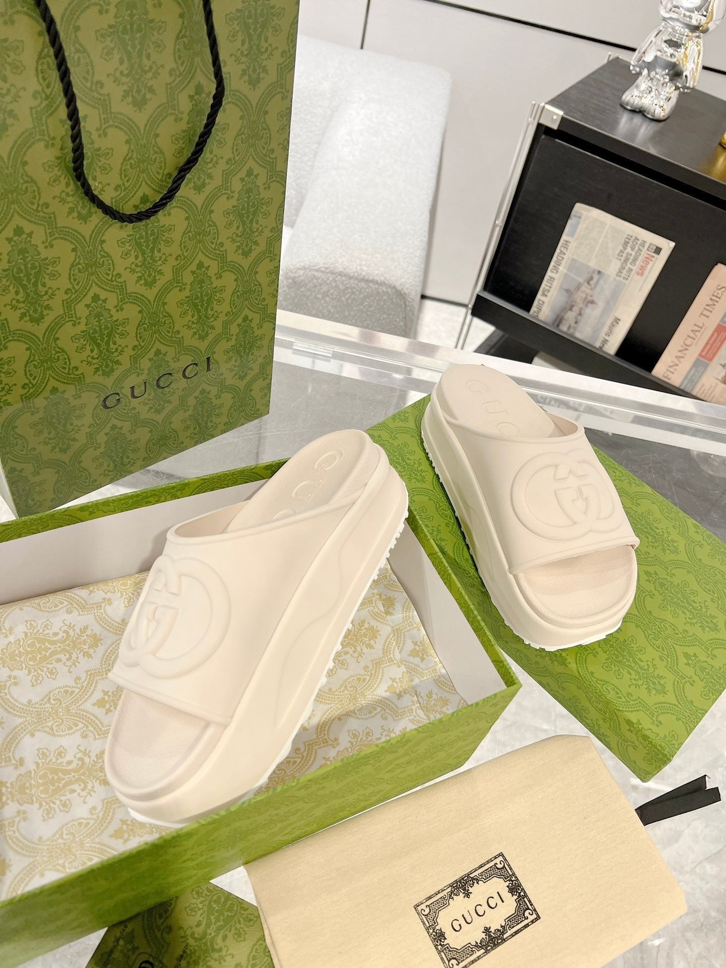 25 Interlocking G 50mm Slide Sandal Ivory Cowhide 292379