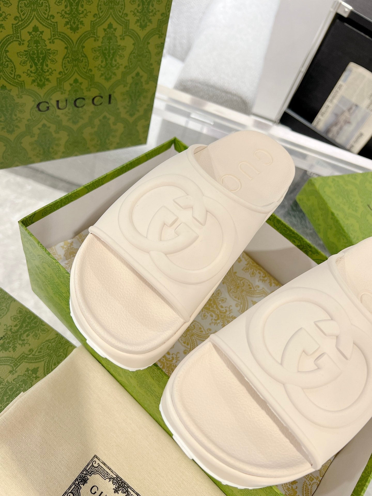 25 Interlocking G 50mm Slide Sandal Ivory Cowhide 292379